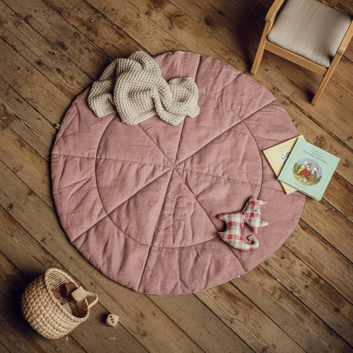 Round Baby Play Mat, Linen Kids Play Mat
