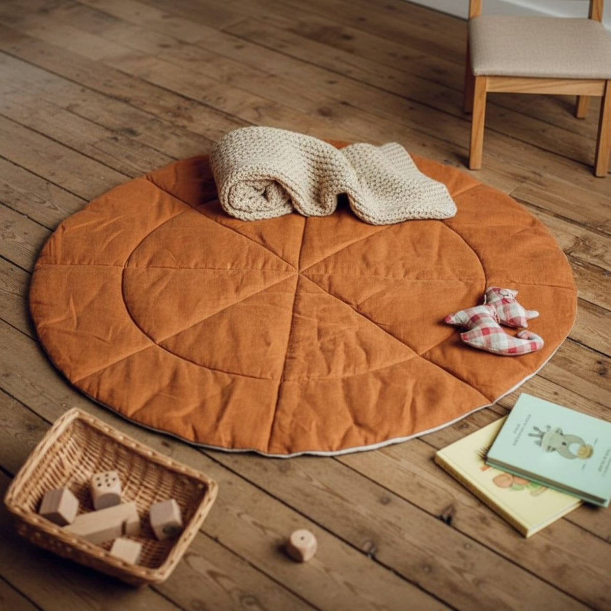 Round Baby Play Mat, Linen Kids Play Mat
