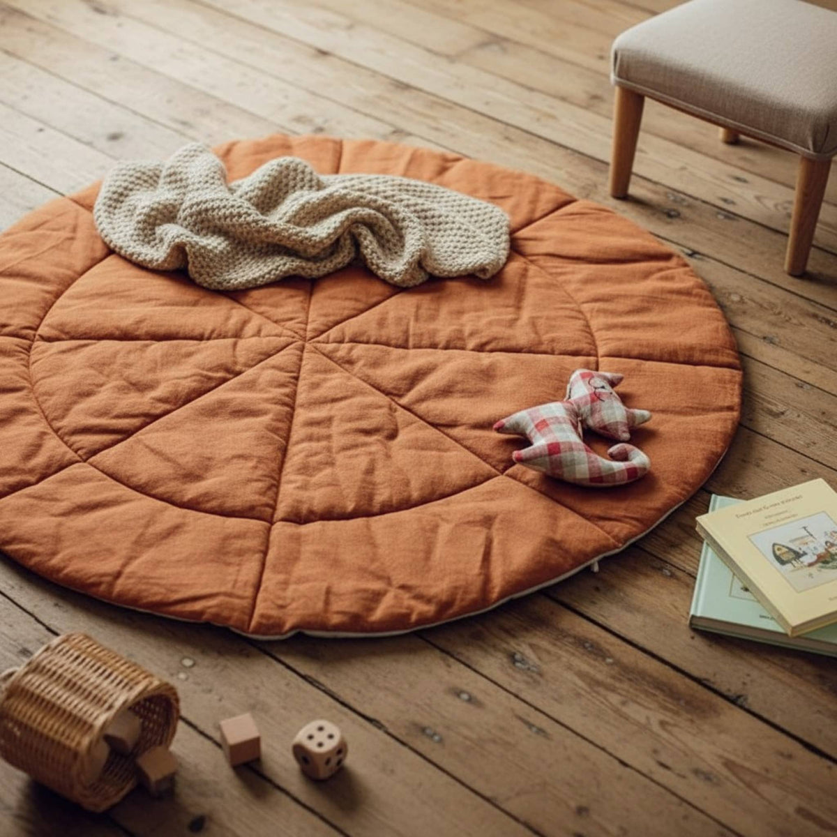 Round Baby Play Mat, Linen Kids Play Mat