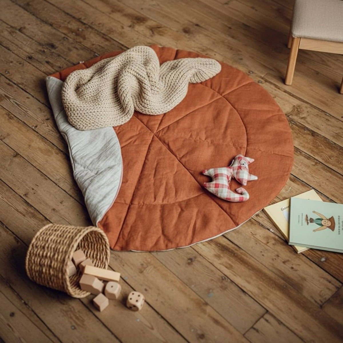 Round Baby Play Mat, Linen Kids Play Mat