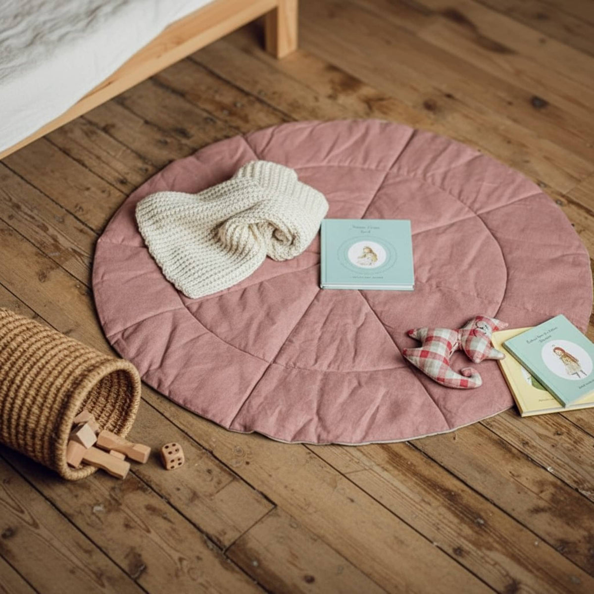 Round Baby Play Mat, Linen Kids Play Mat