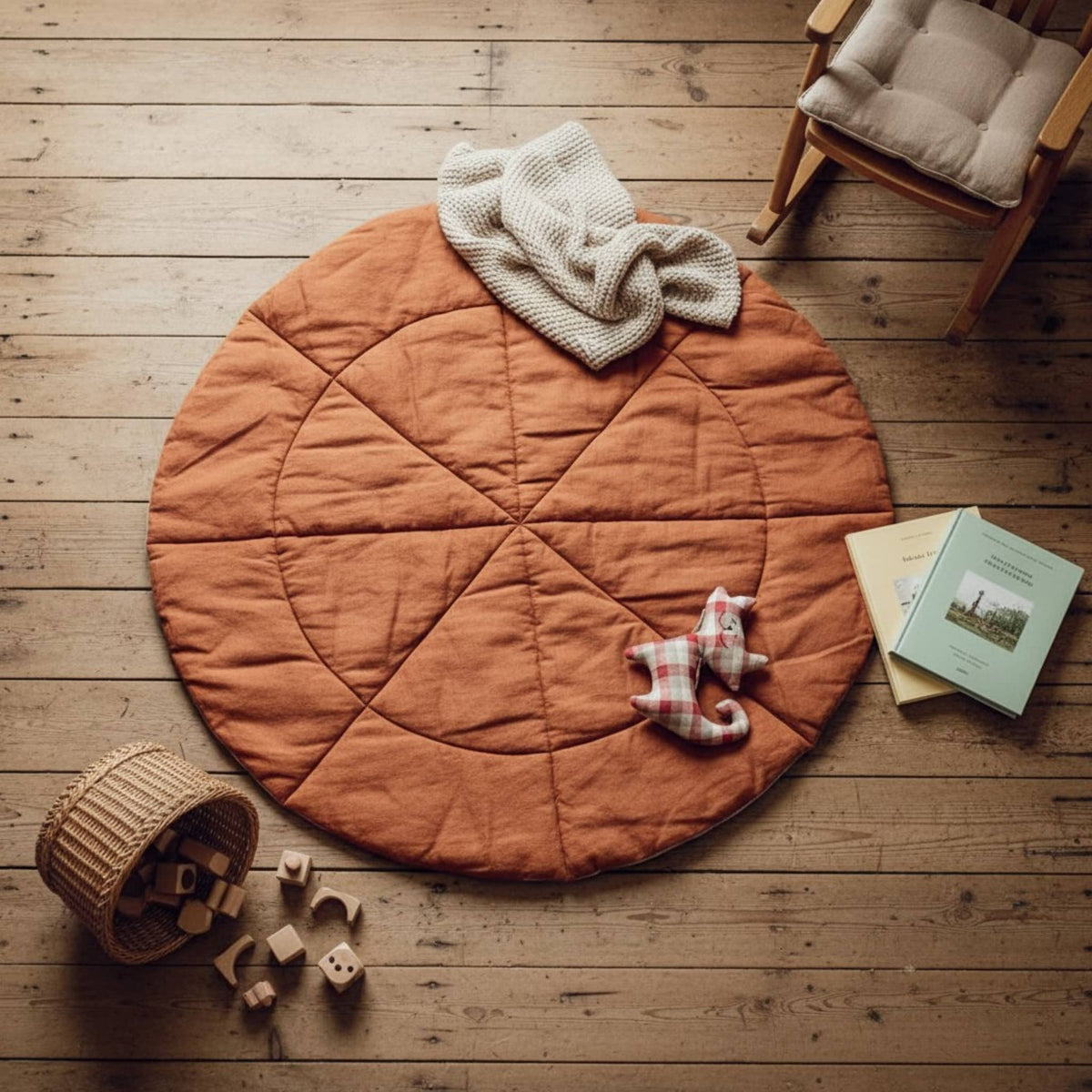 Round Baby Play Mat, Linen Kids Play Mat