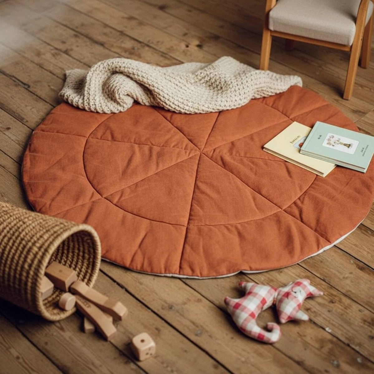 Round Baby Play Mat, Linen Kids Play Mat