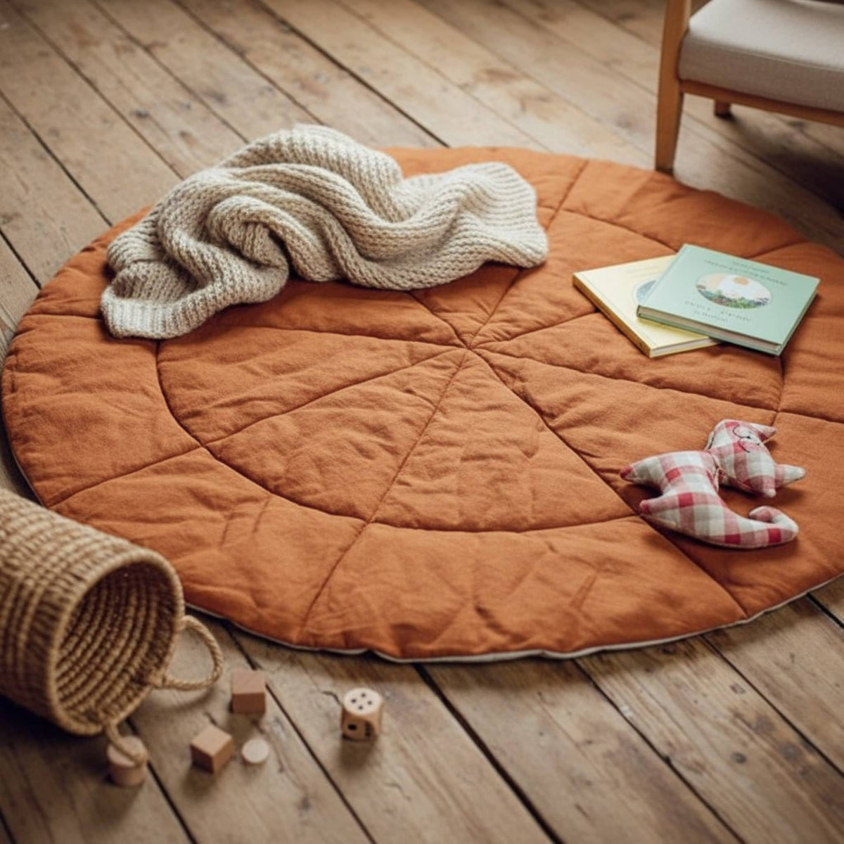 Round Baby Play Mat, Linen Kids Play Mat