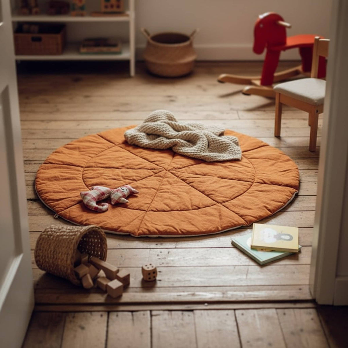 Round Baby Play Mat, Linen Kids Play Mat