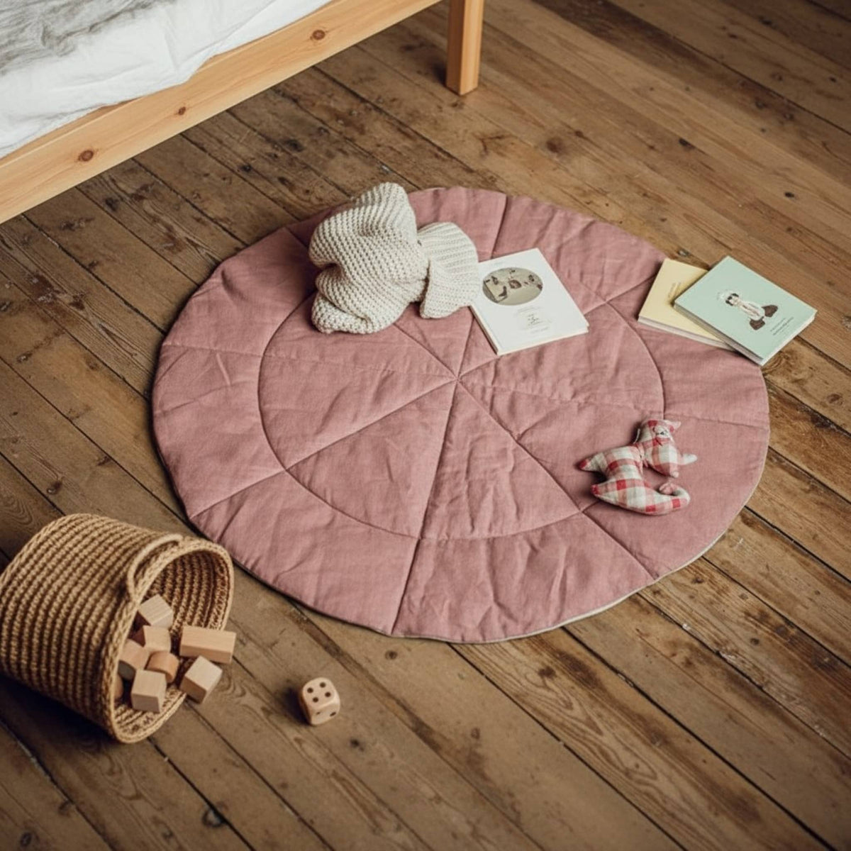 Round Baby Play Mat, Linen Kids Play Mat