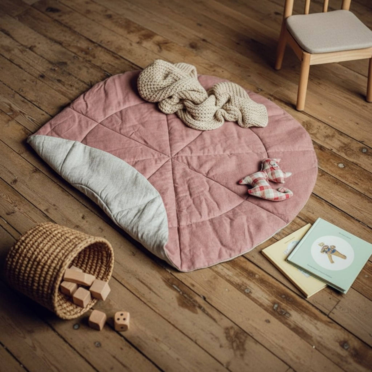 Round Baby Play Mat, Linen Kids Play Mat