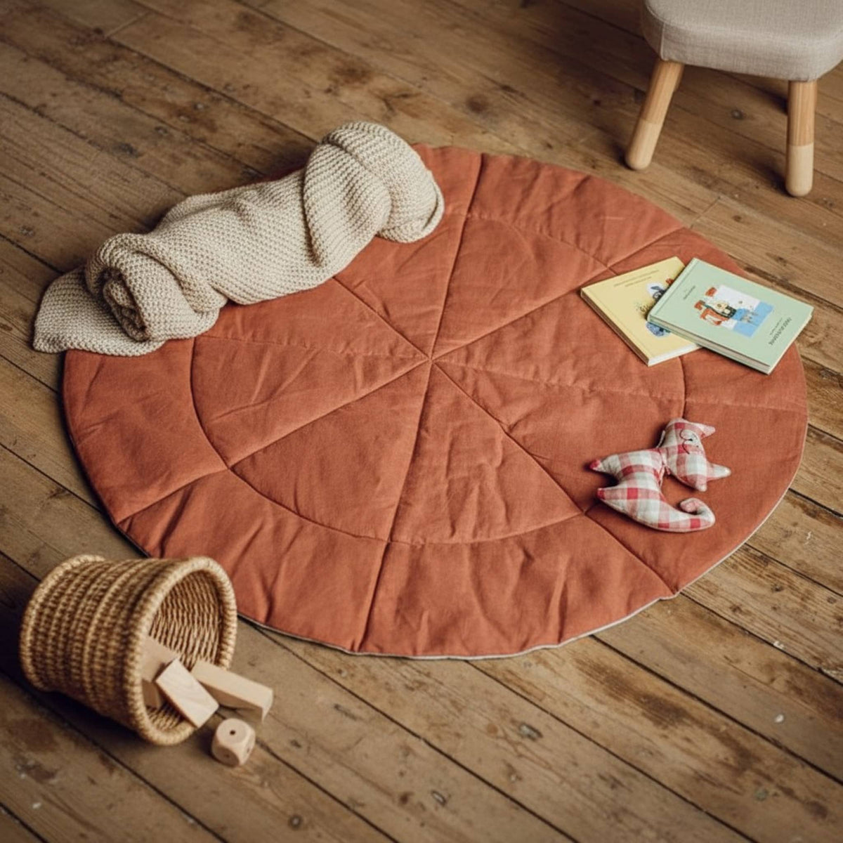 Round Baby Play Mat, Linen Kids Play Mat