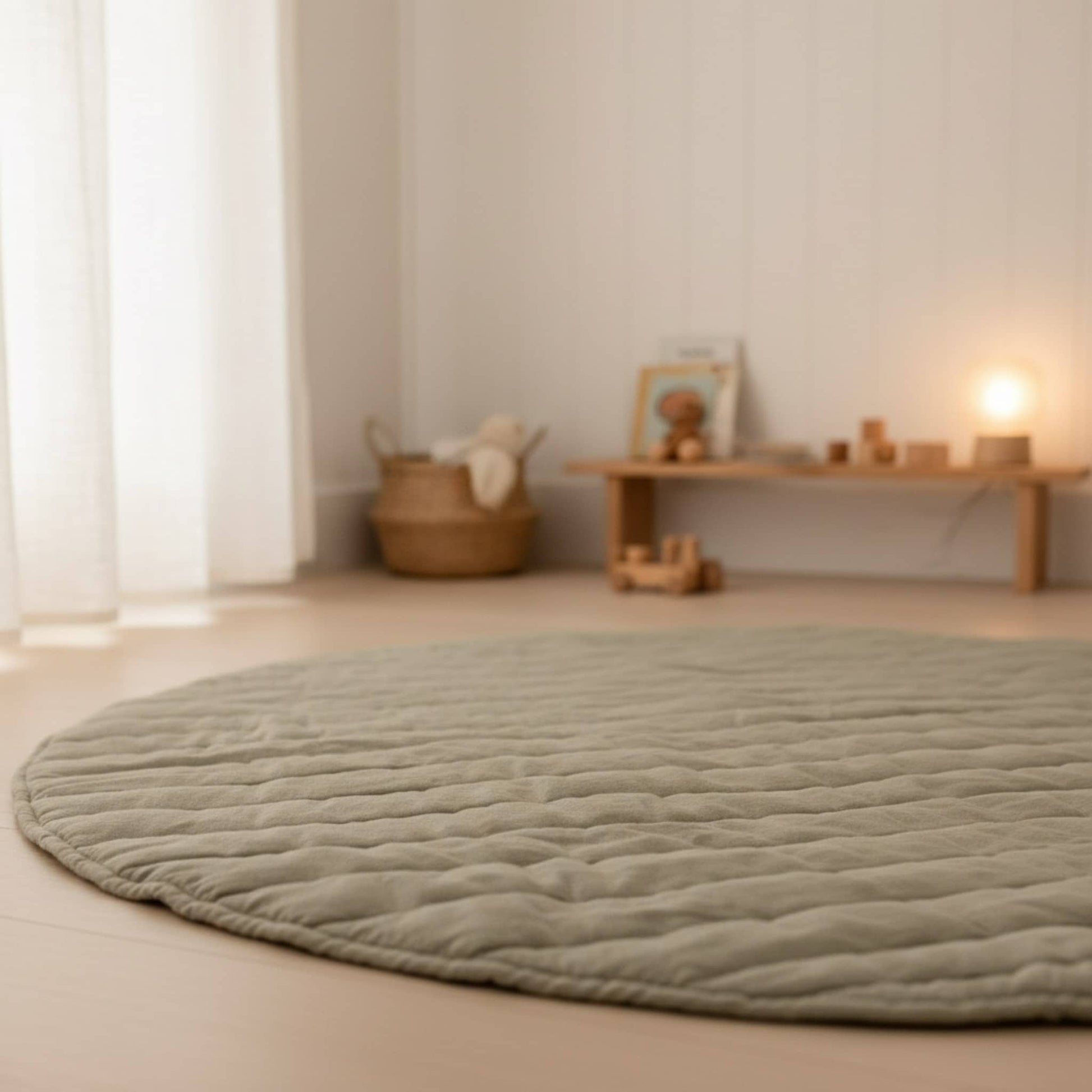 Round Linen Play Mat, Quilted Baby Play Mat