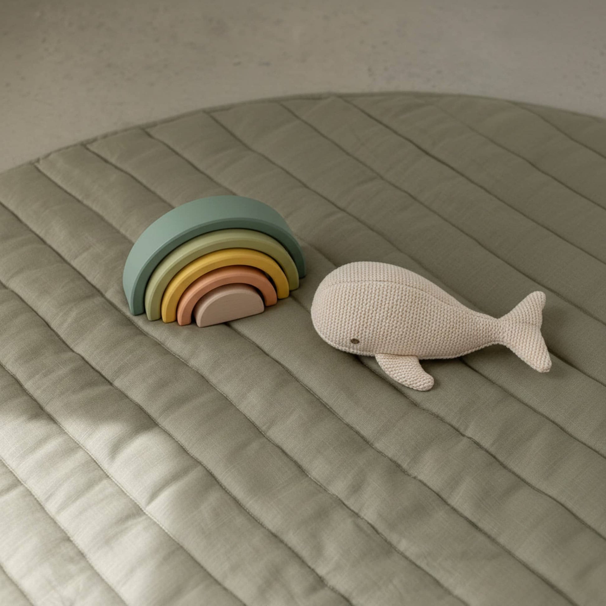 Round Linen Play Mat, Quilted Baby Play Mat