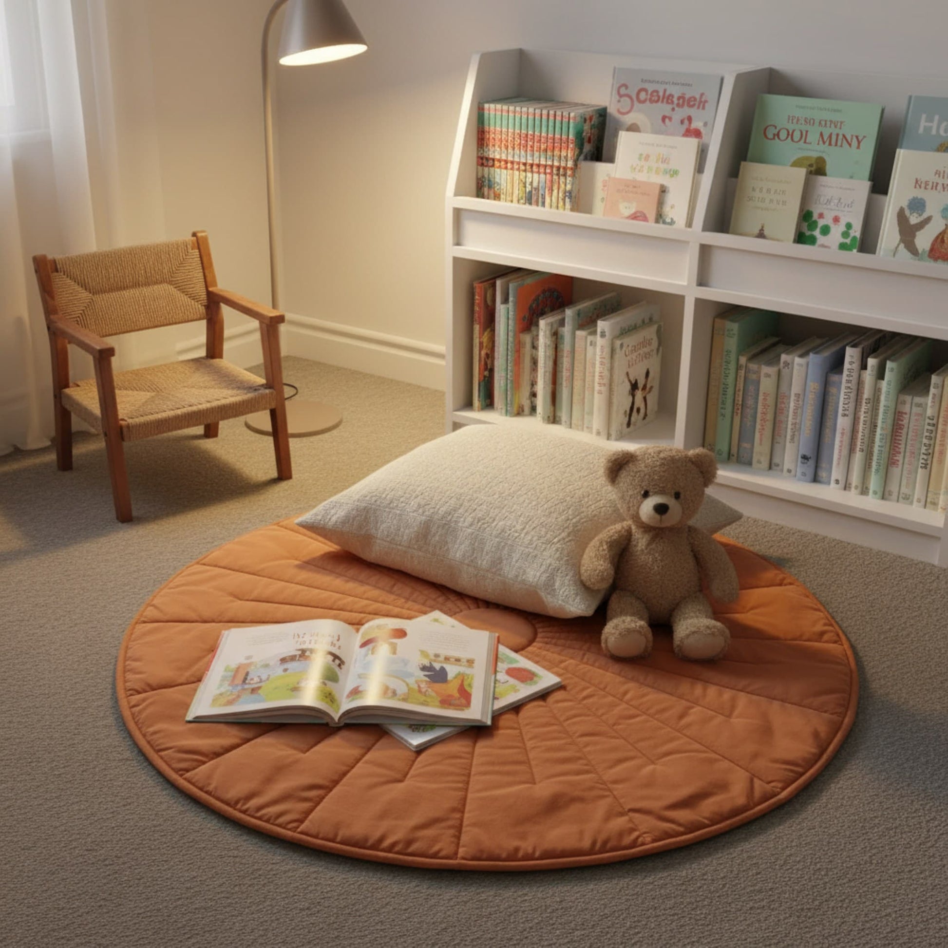 Round Quilted Play Mat, Linen Baby Play Mat