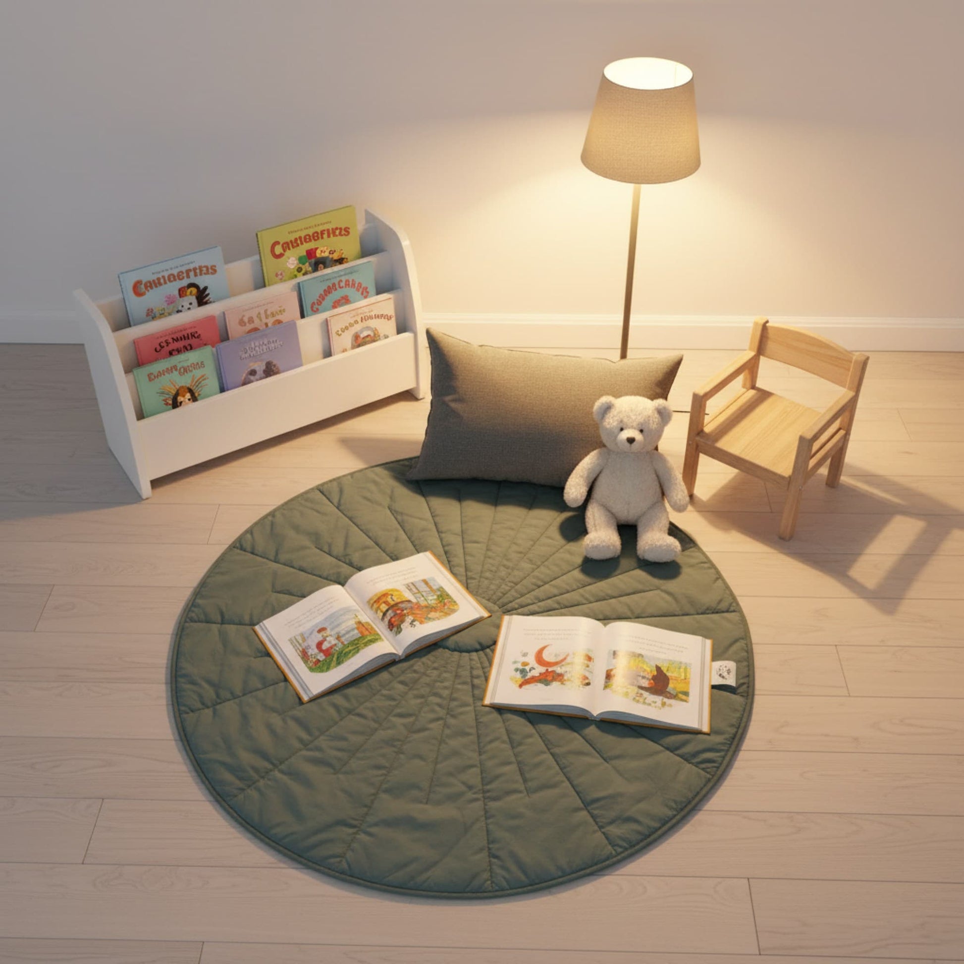 Round Quilted Play Mat, Linen Baby Play Mat