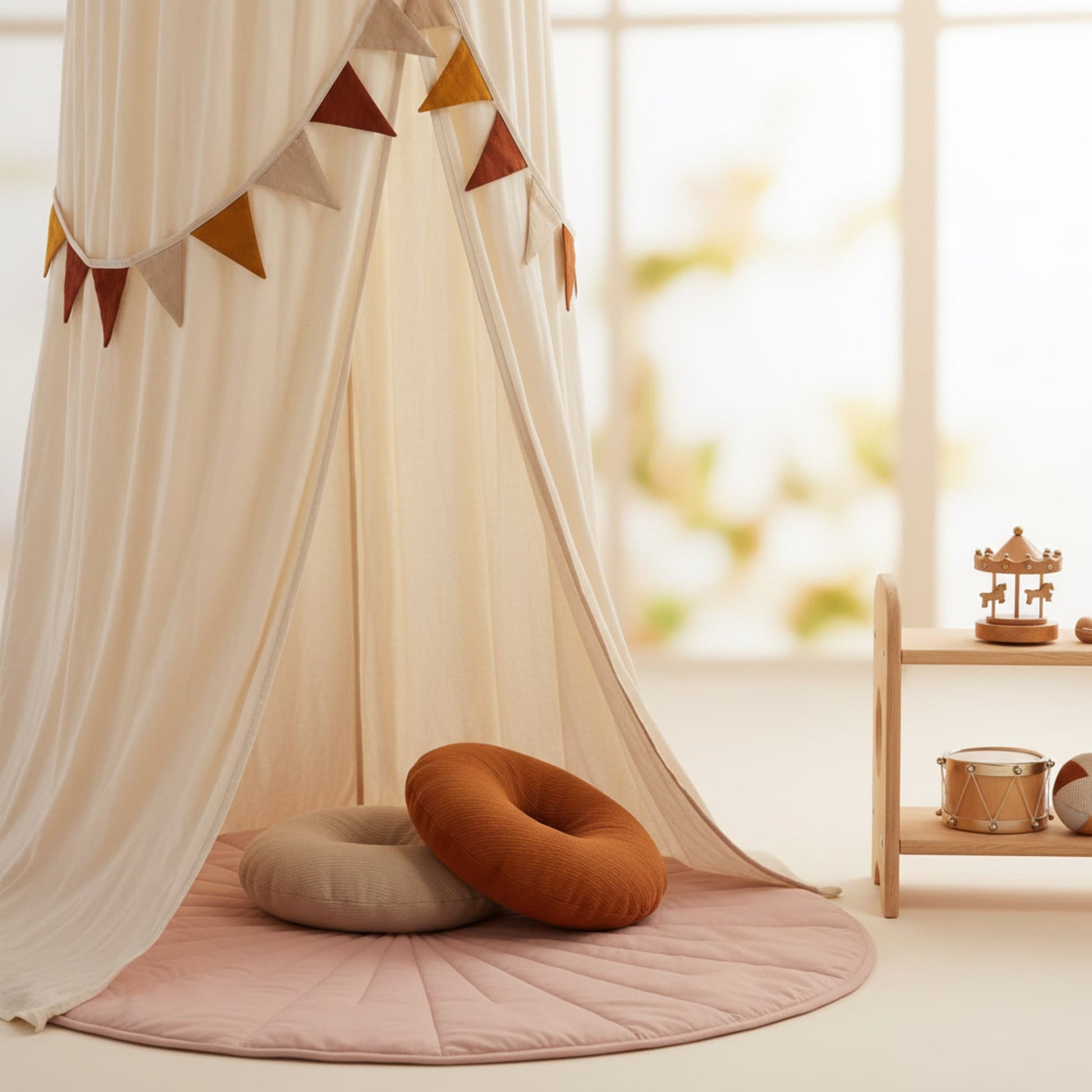 Round Quilted Play Mat, Linen Baby Play Mat