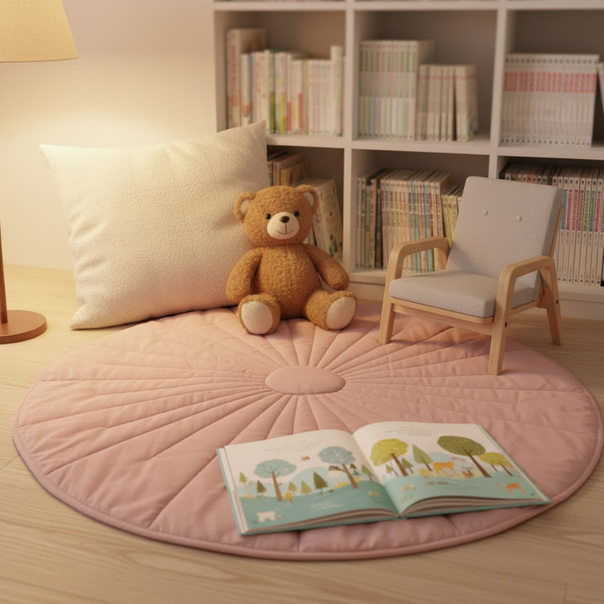 Round Quilted Play Mat, Linen Baby Play Mat