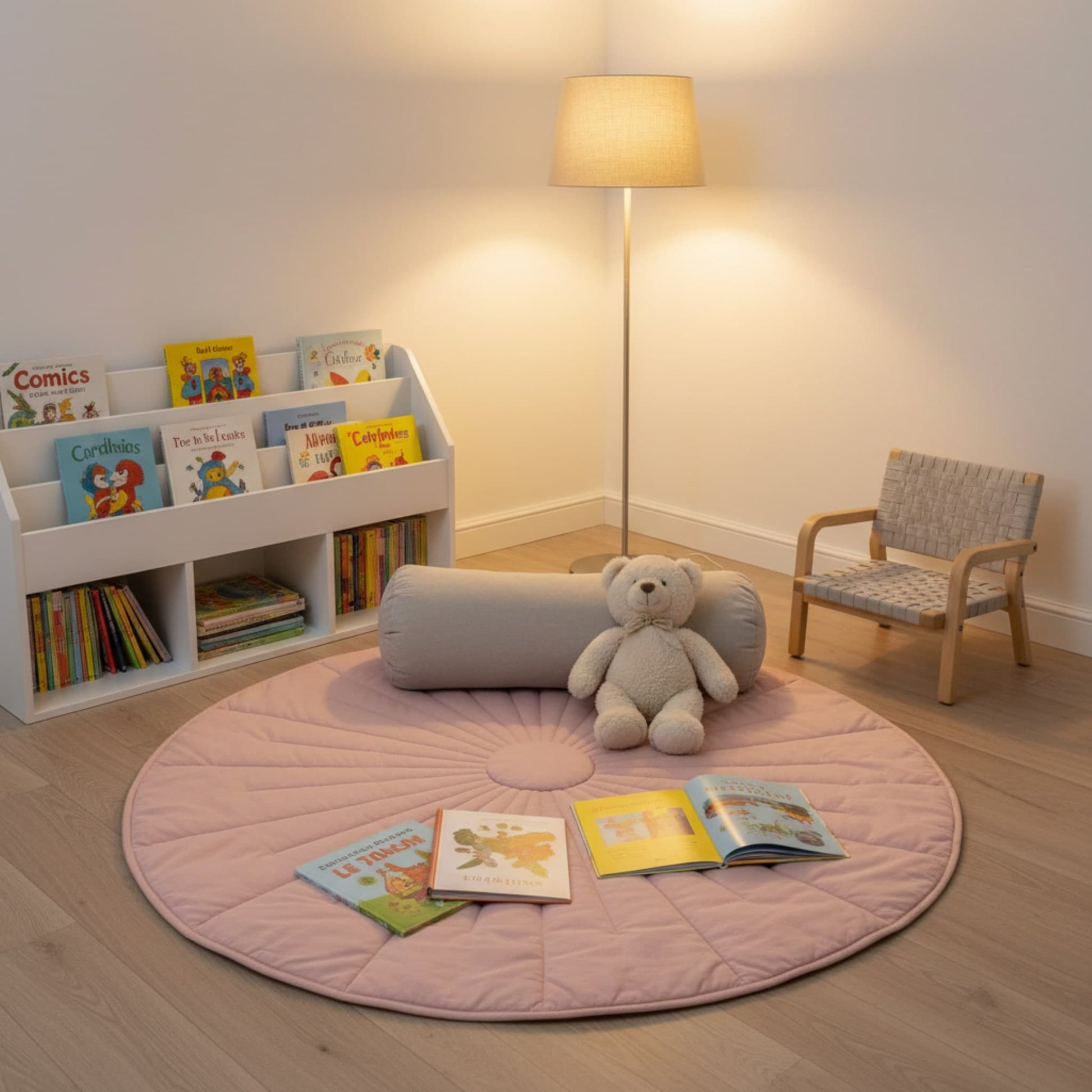 Round Quilted Play Mat, Linen Baby Play Mat