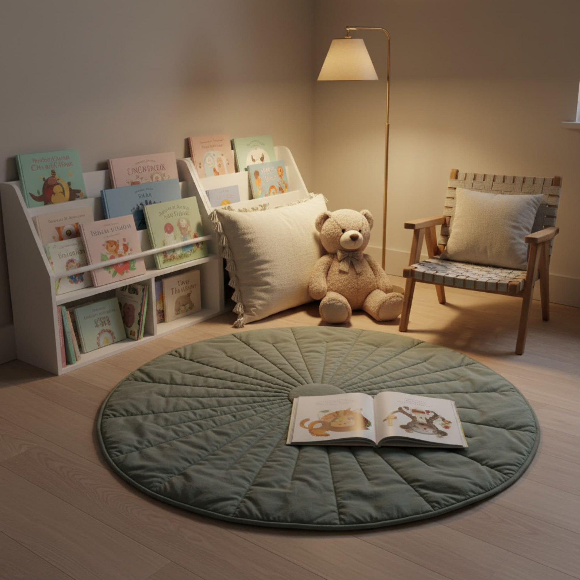 Round Quilted Play Mat, Linen Baby Play Mat