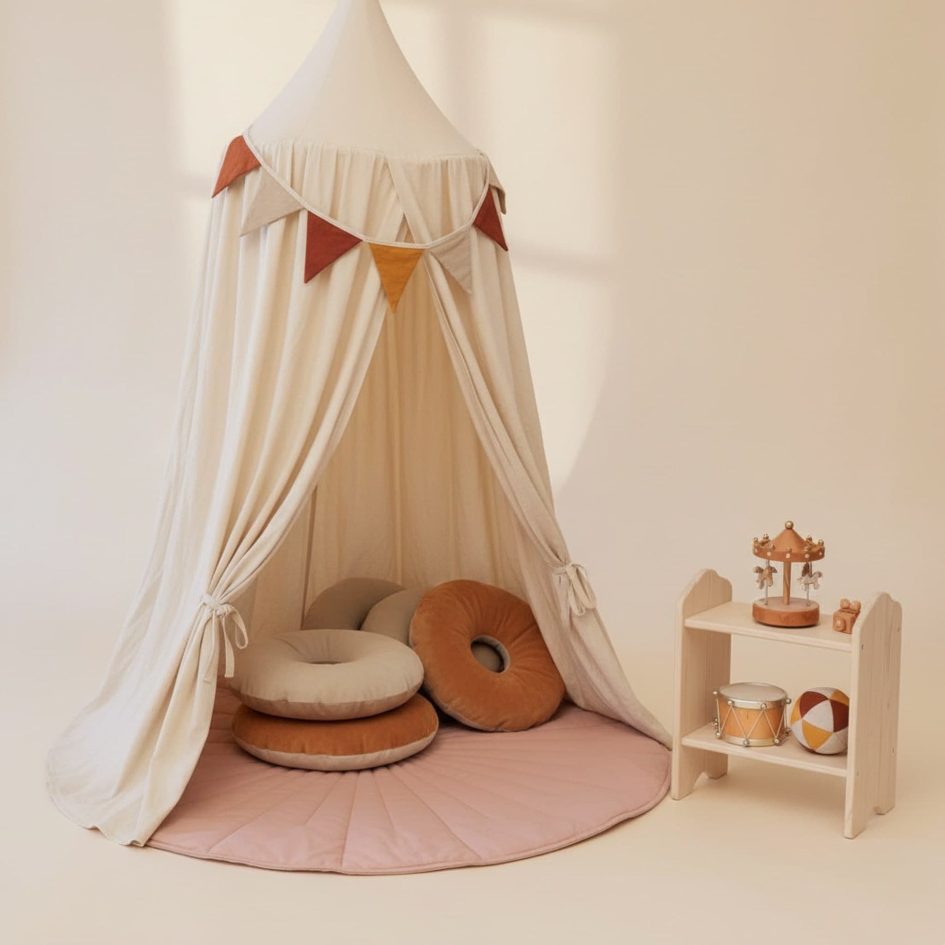 Round Quilted Play Mat, Linen Baby Play Mat