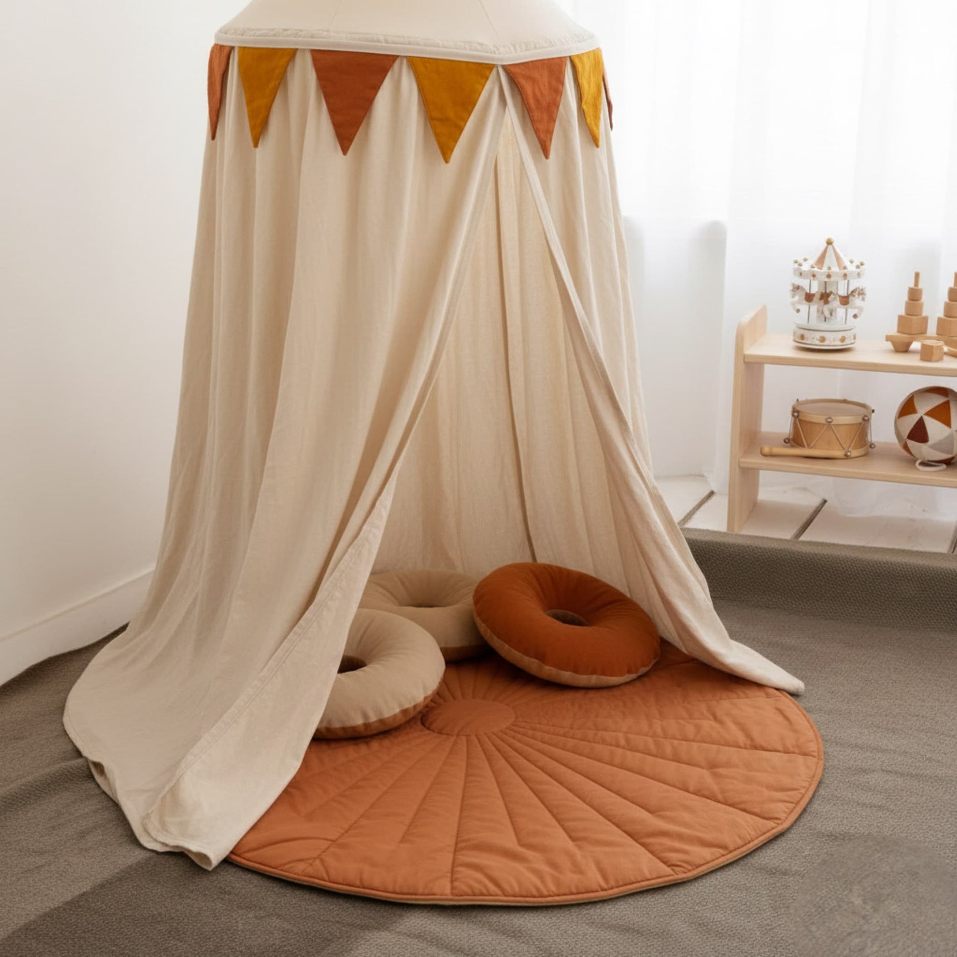 Round Quilted Play Mat, Linen Baby Play Mat