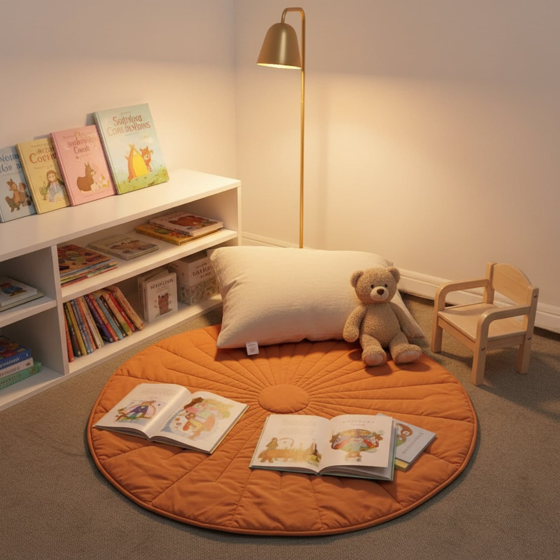 Round Quilted Play Mat, Linen Baby Play Mat