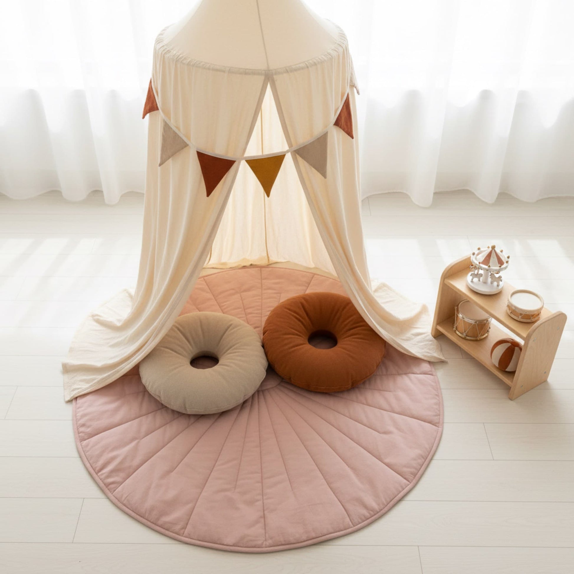 Round Quilted Play Mat, Linen Baby Play Mat