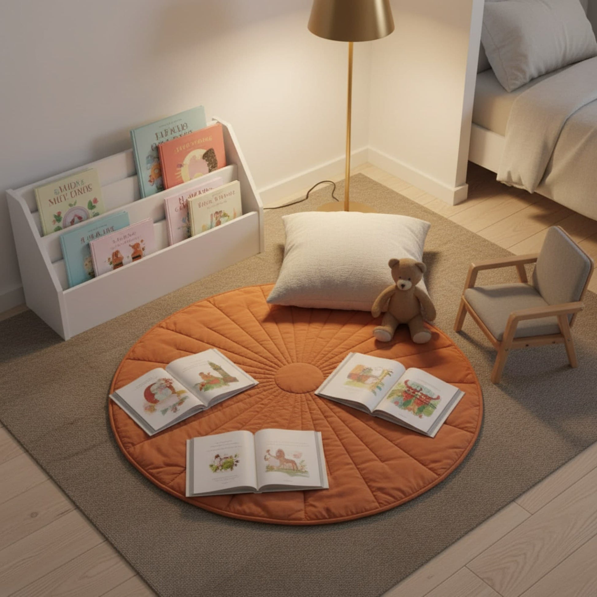 Round Quilted Play Mat, Linen Baby Play Mat