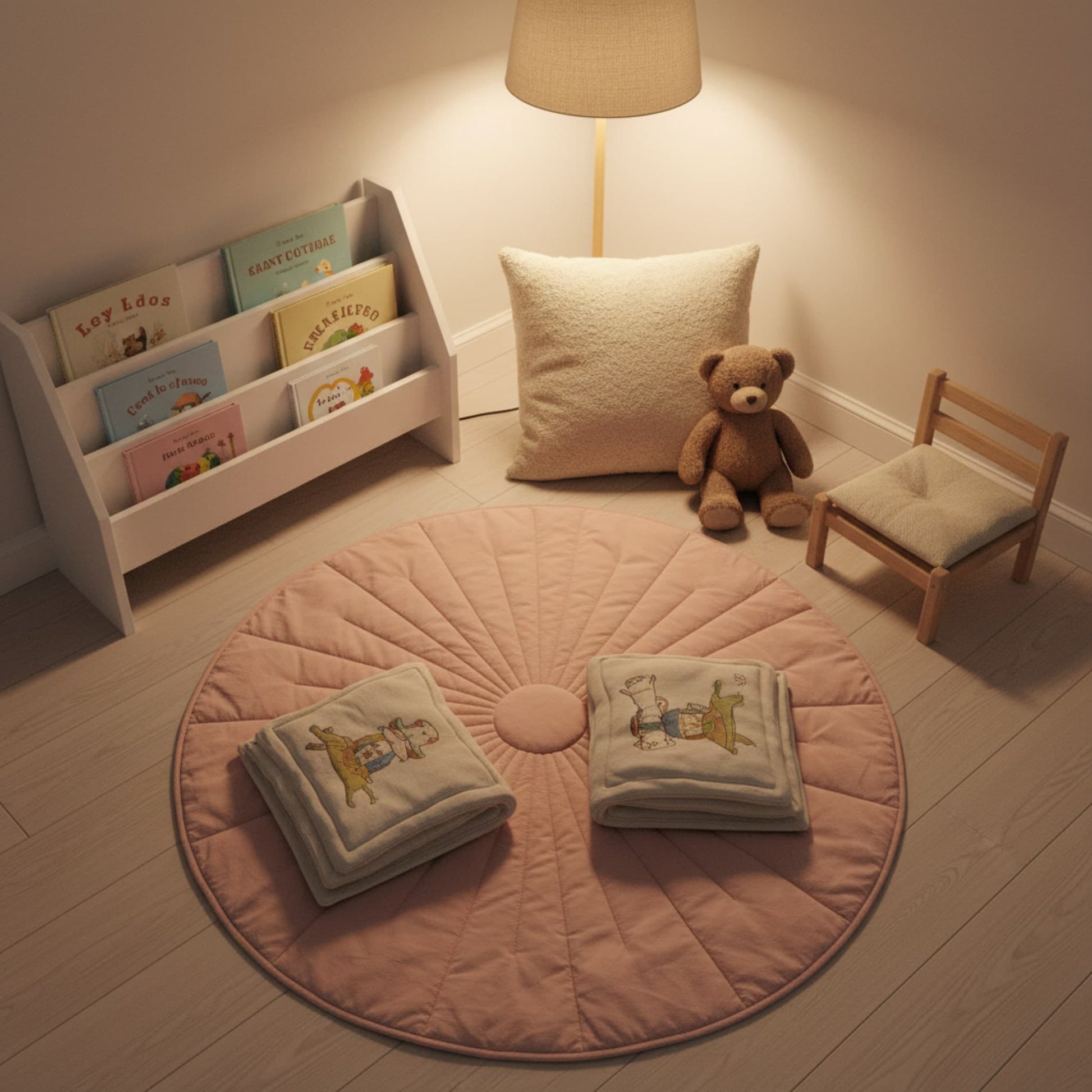 Round Quilted Play Mat, Linen Baby Play Mat