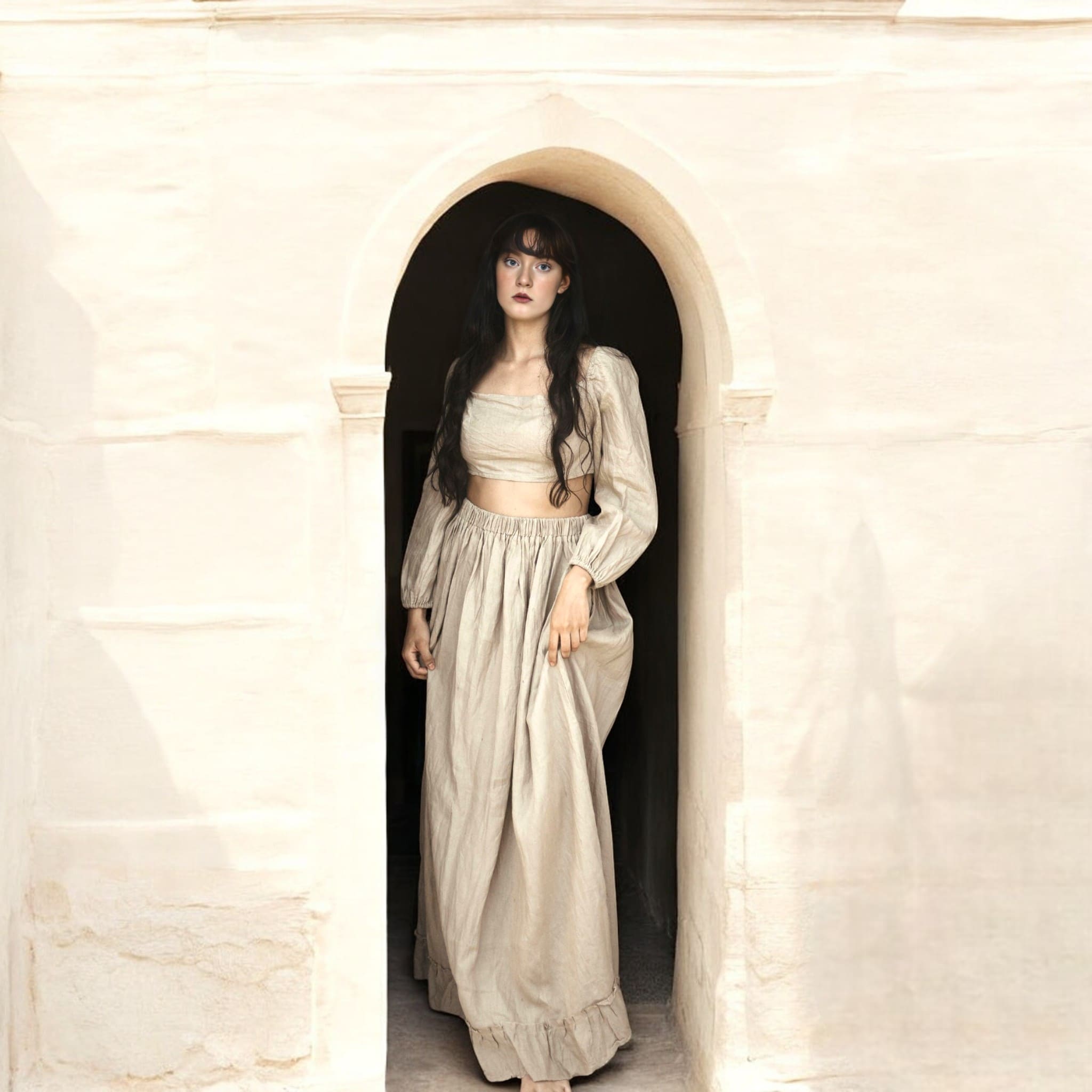 Ruffle Hem Linen Maxi Skirt, Flowy Maxi Skirt