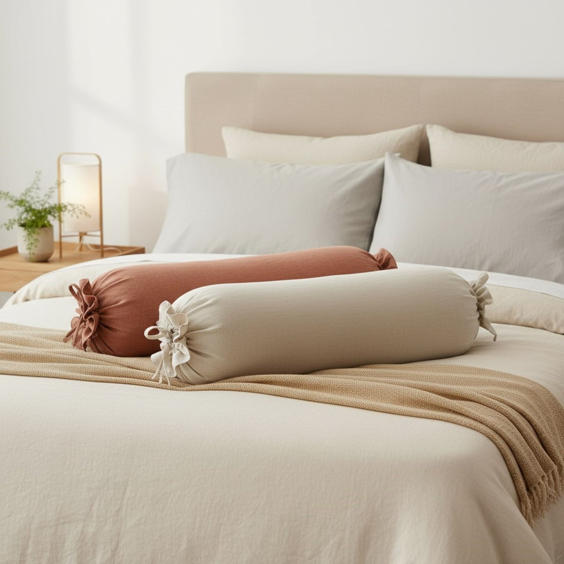 Ruffle Linen Bolster Cover, Linen Bolster Pillow Cover