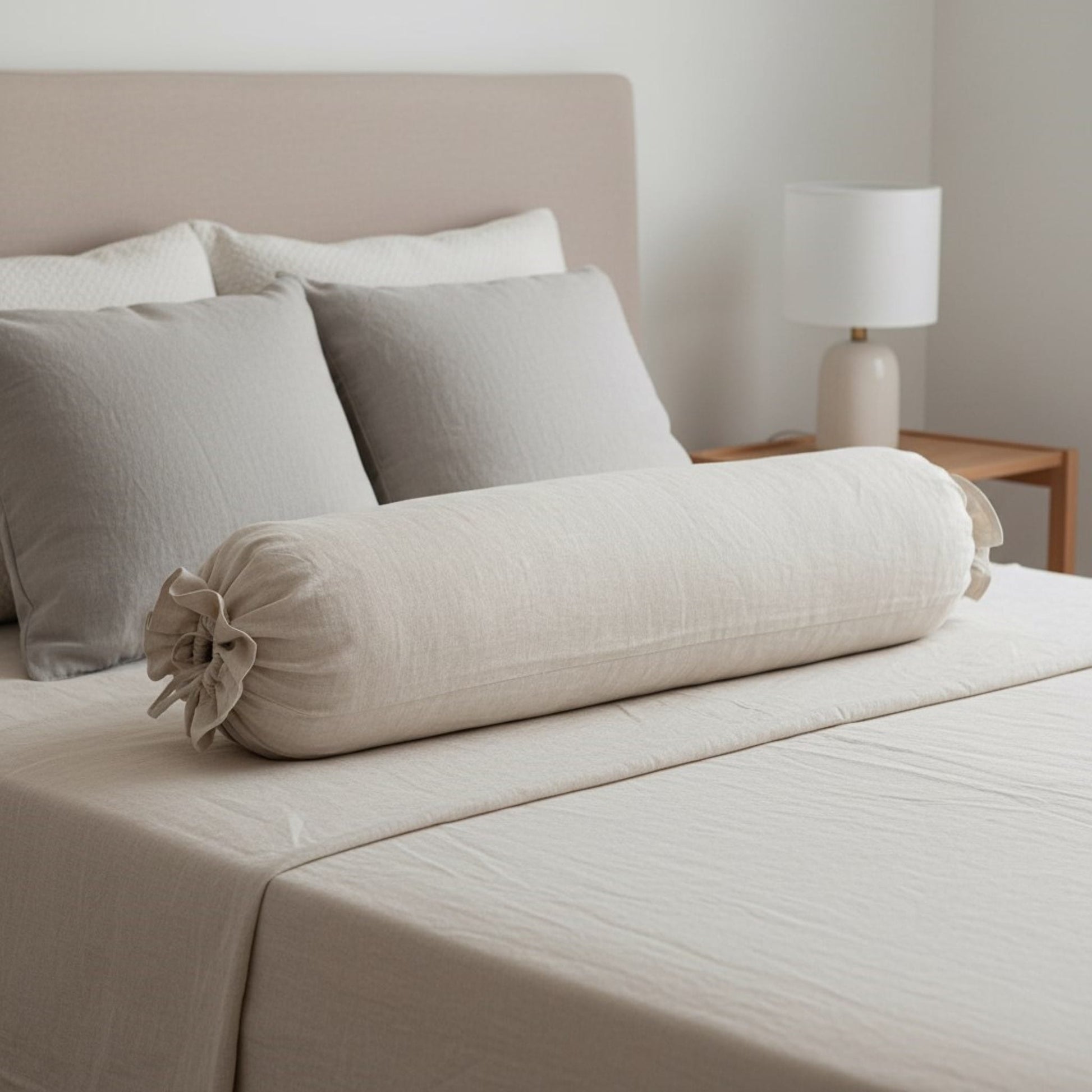 Ruffle Linen Bolster Cover, Linen Bolster Pillow Cover