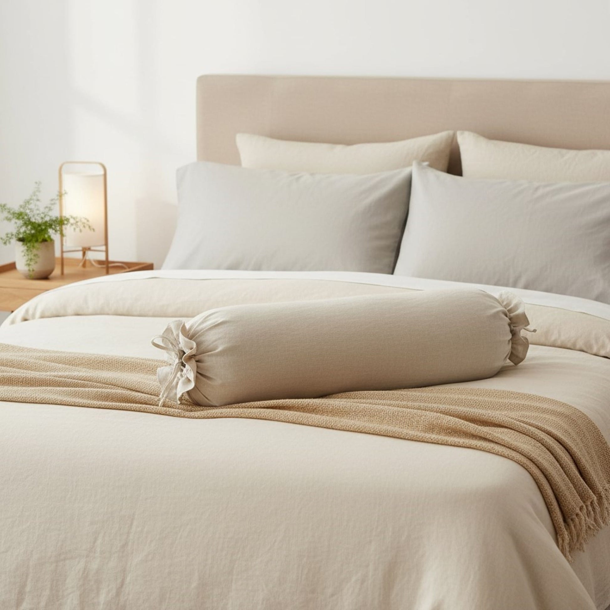 Ruffle Linen Bolster Cover, Linen Bolster Pillow Cover