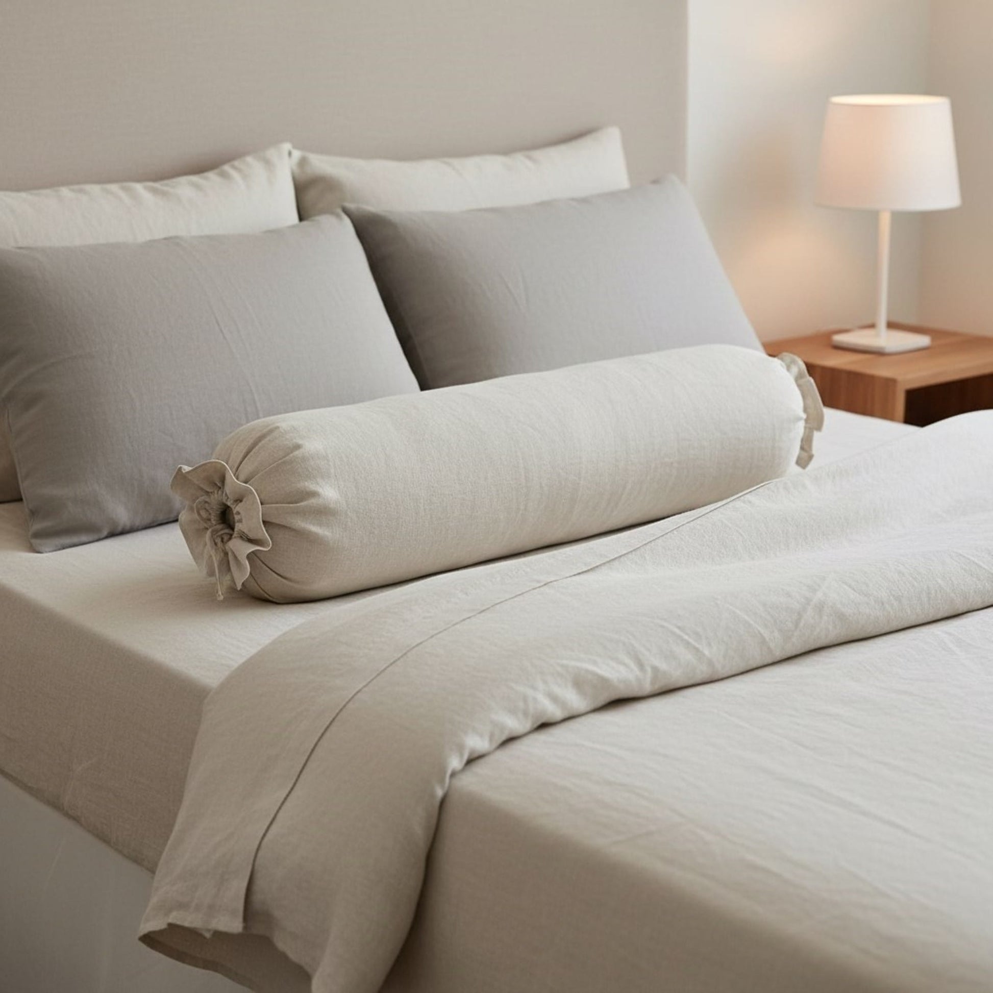 Ruffle Linen Bolster Cover, Linen Bolster Pillow Cover