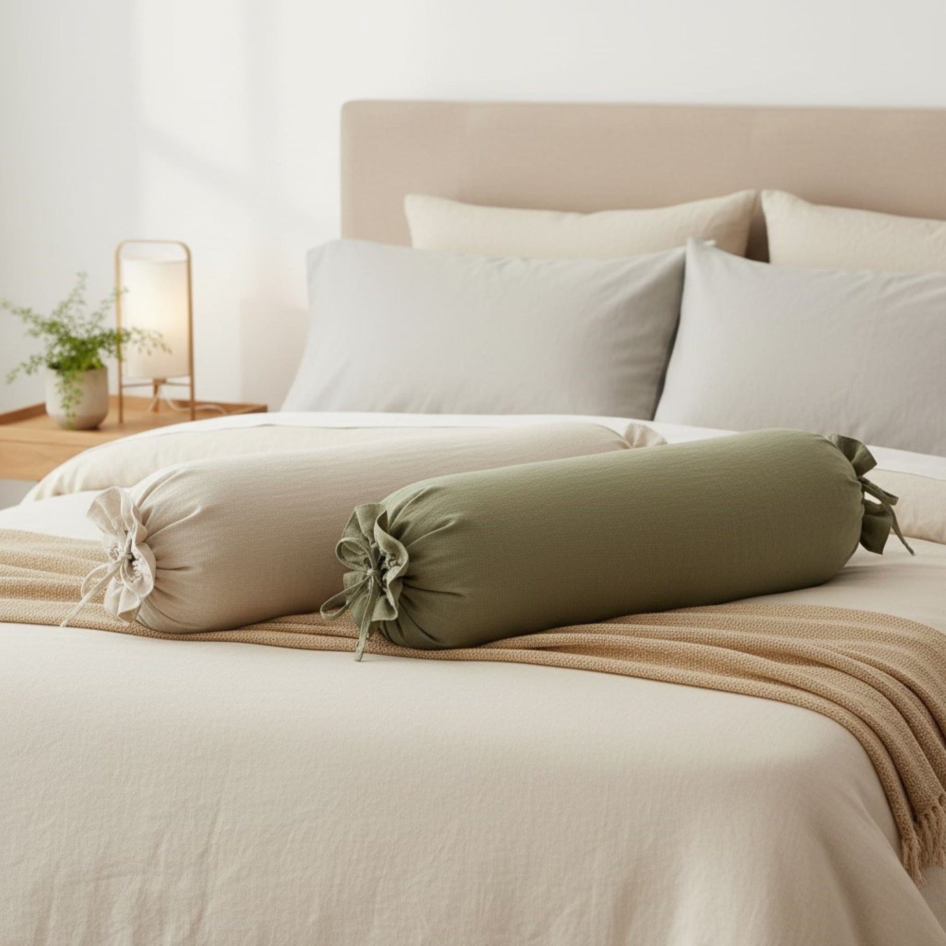 Ruffle Linen Bolster Cover, Linen Bolster Pillow Cover