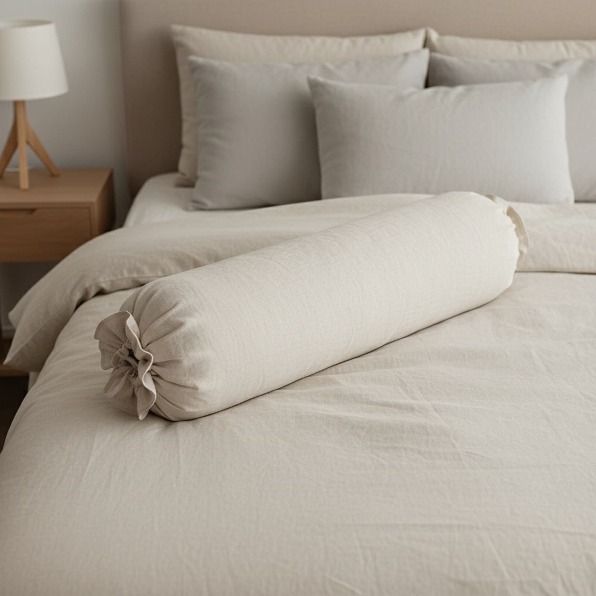 Ruffle Linen Bolster Cover, Linen Bolster Pillow Cover