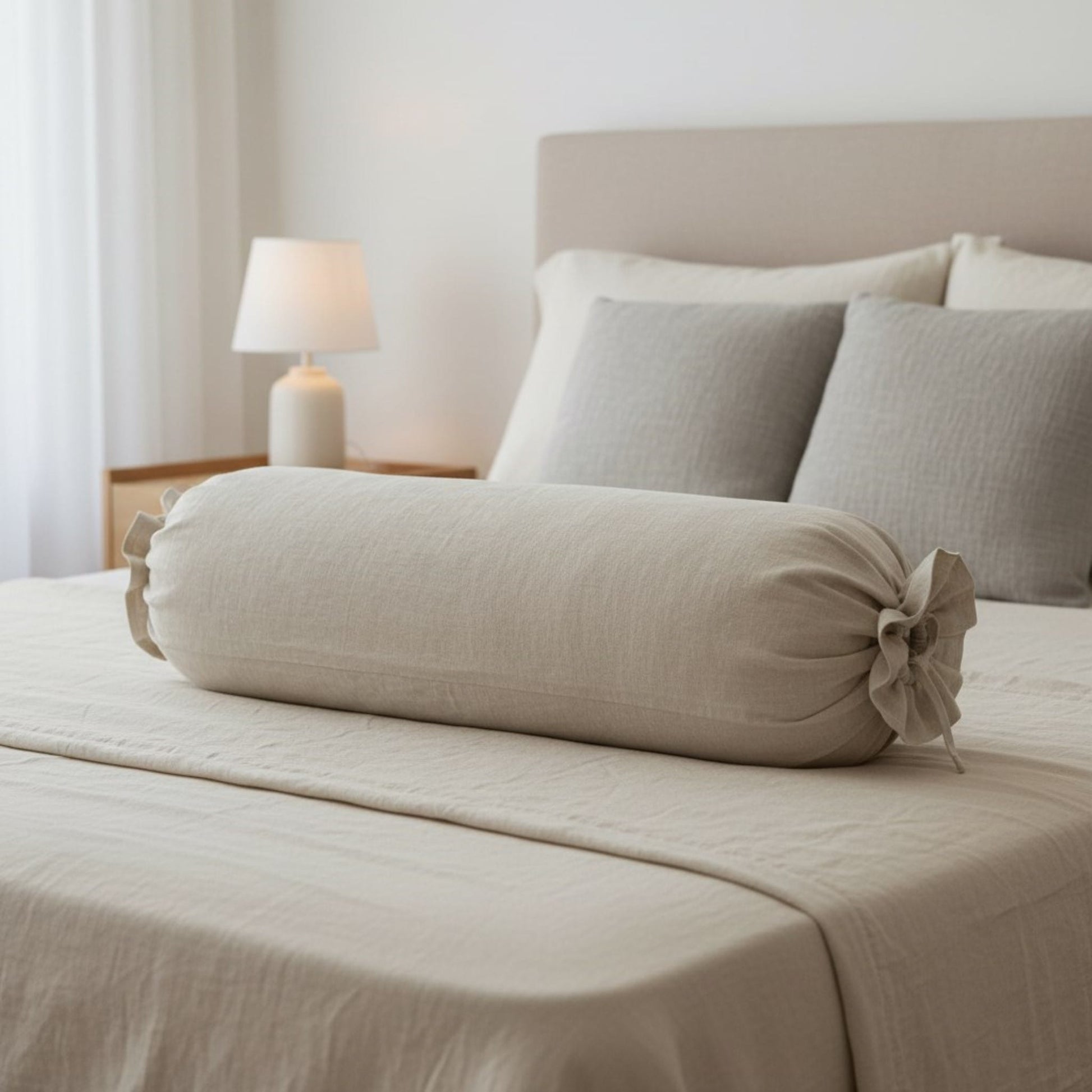 Ruffle Linen Bolster Cover, Linen Bolster Pillow Cover