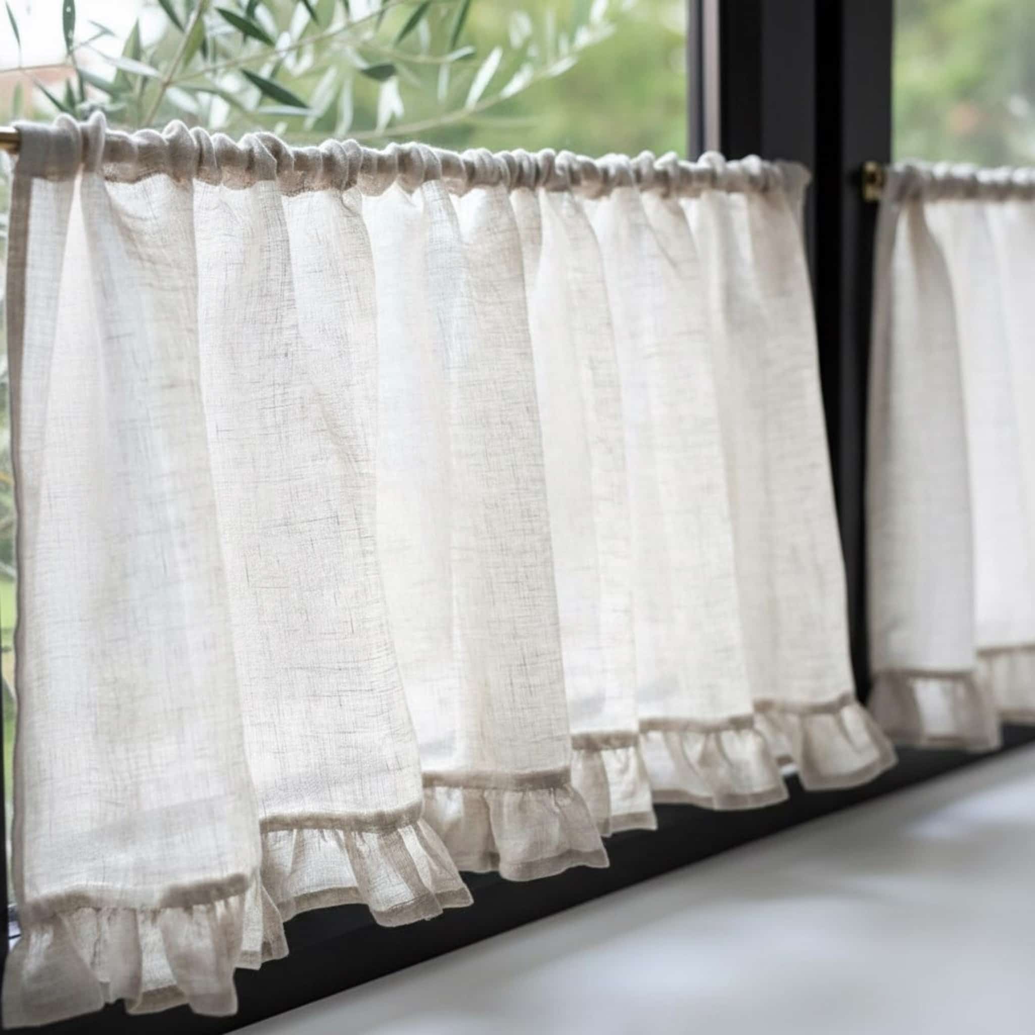 Ruffle Linen Cafe Curtains, Linen Cafe Curtains For Kitchen