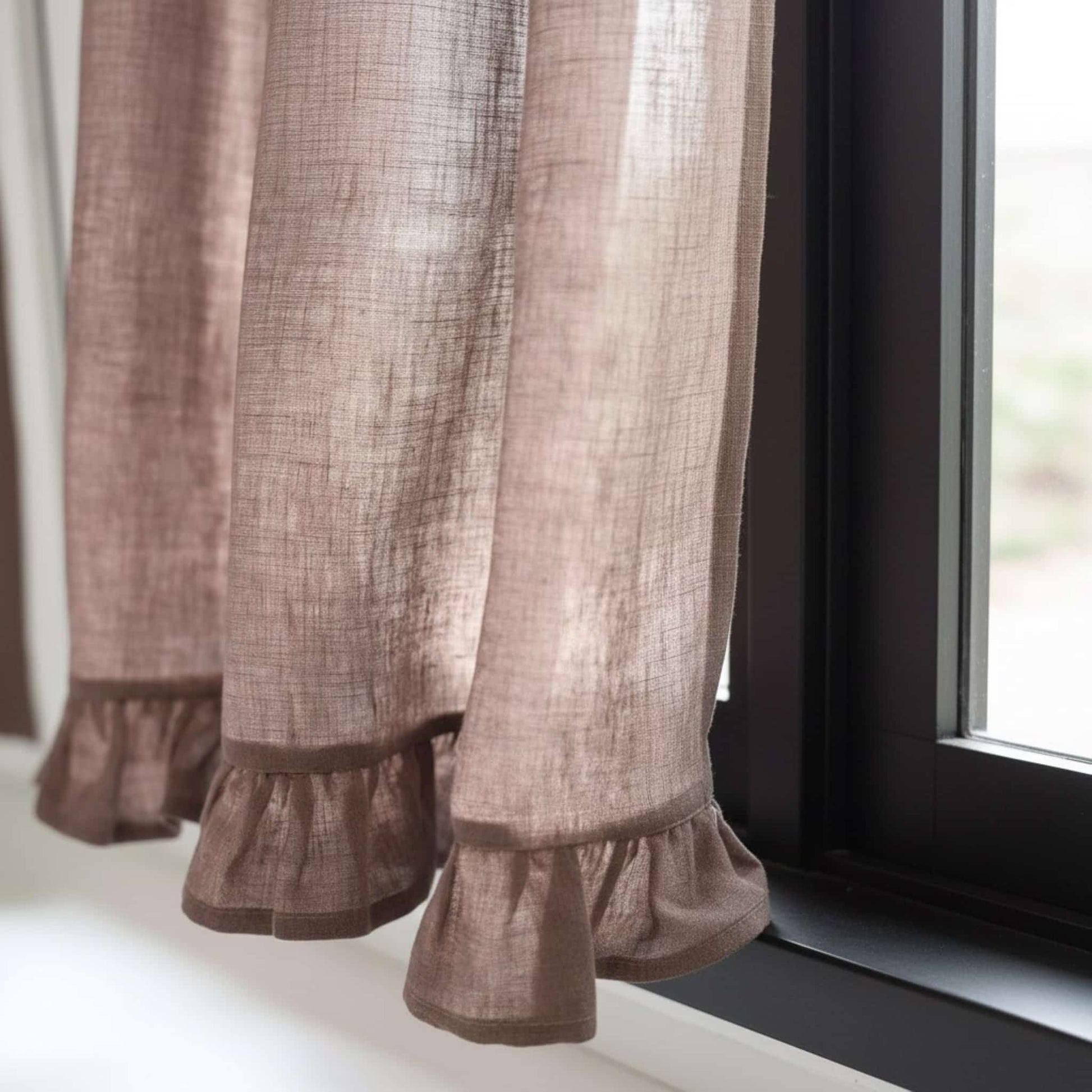 Ruffle Linen Cafe Curtains, Linen Cafe Curtains For Kitchen