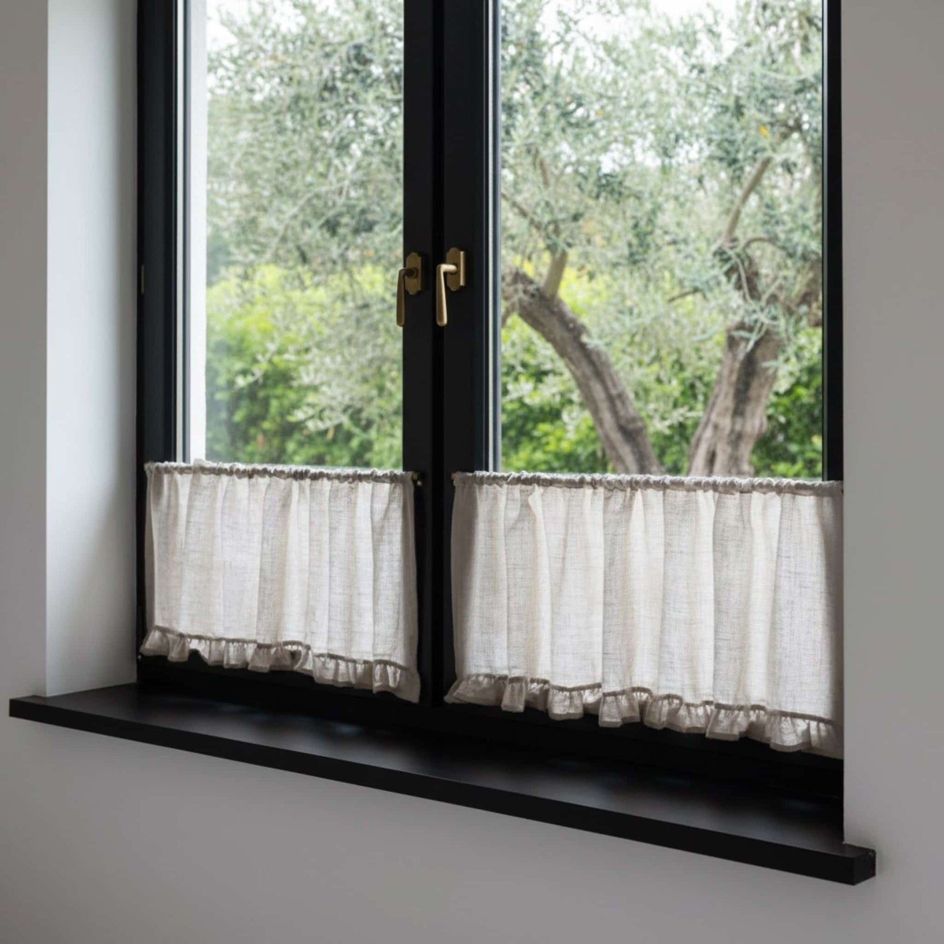 Ruffle Linen Cafe Curtains, Linen Cafe Curtains For Kitchen
