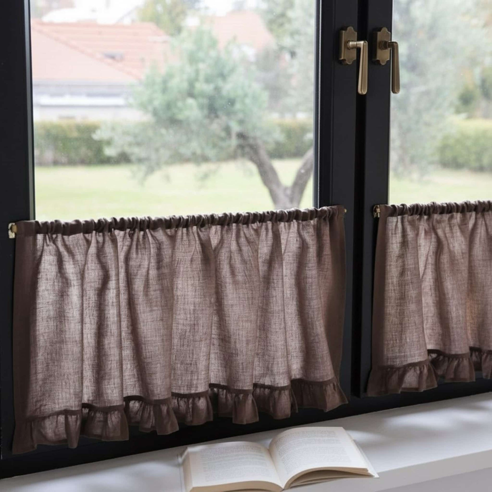 Ruffle Linen Cafe Curtains, Linen Cafe Curtains For Kitchen