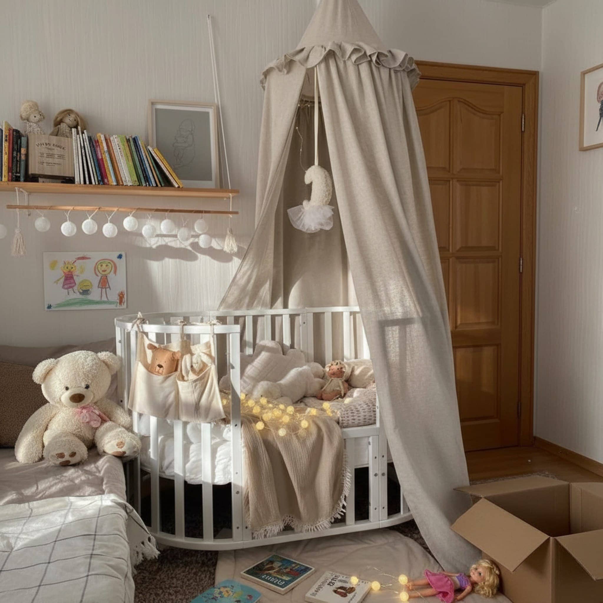 Ruffle Linen Canopy, Linen Bed Canopy