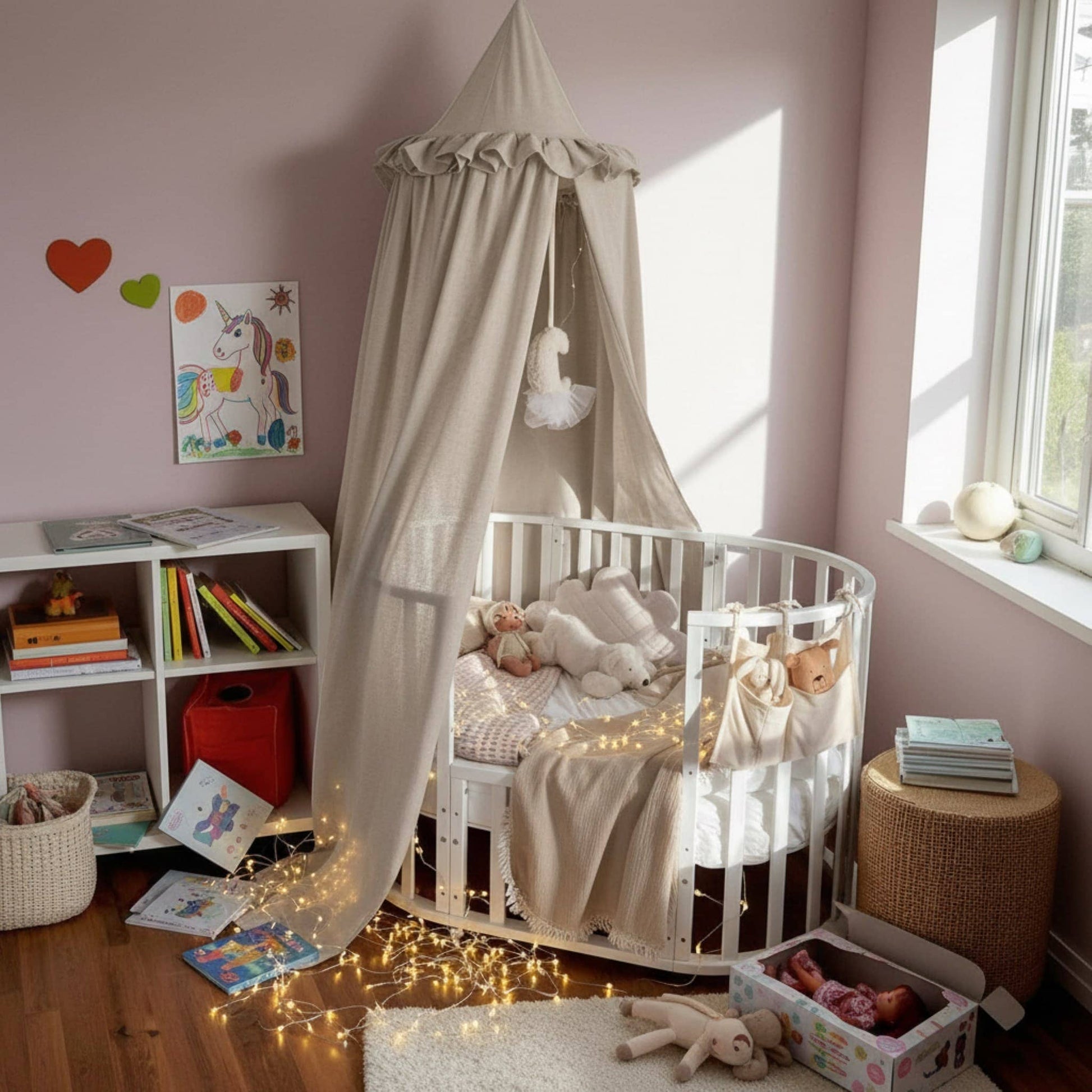 Ruffle Linen Canopy, Linen Bed Canopy