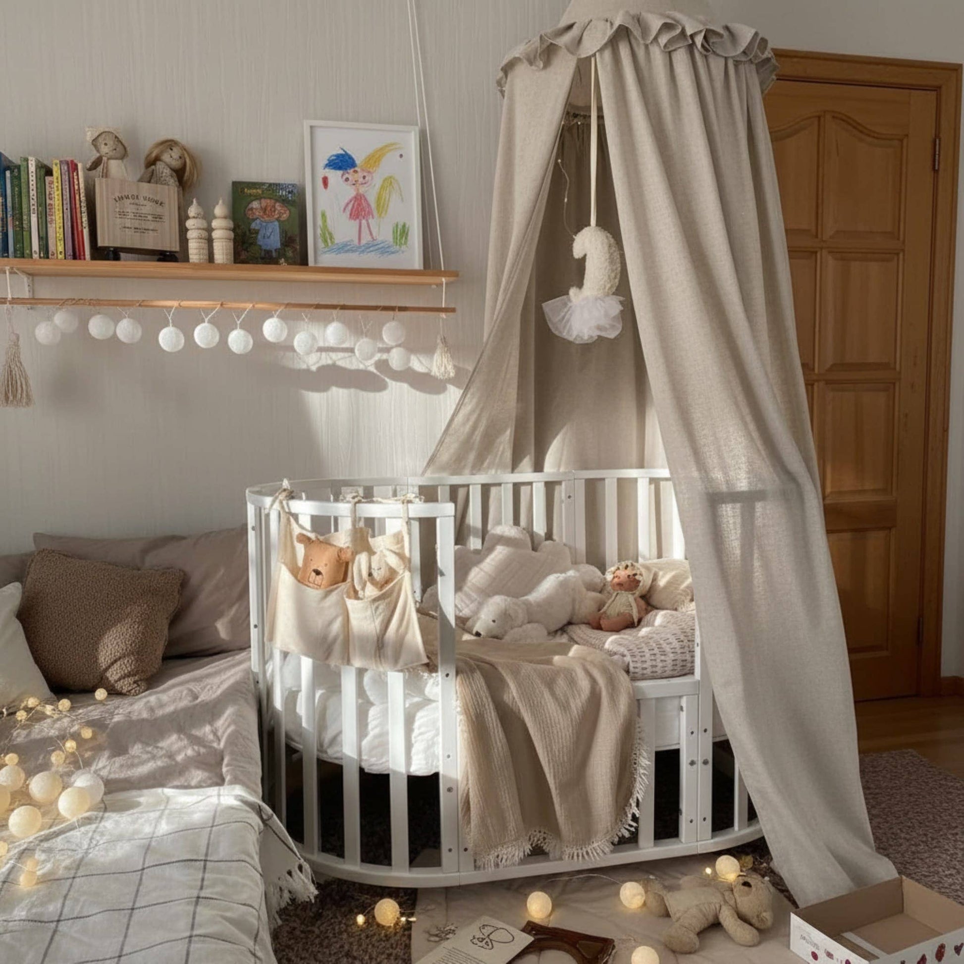 Ruffle Linen Canopy, Linen Bed Canopy