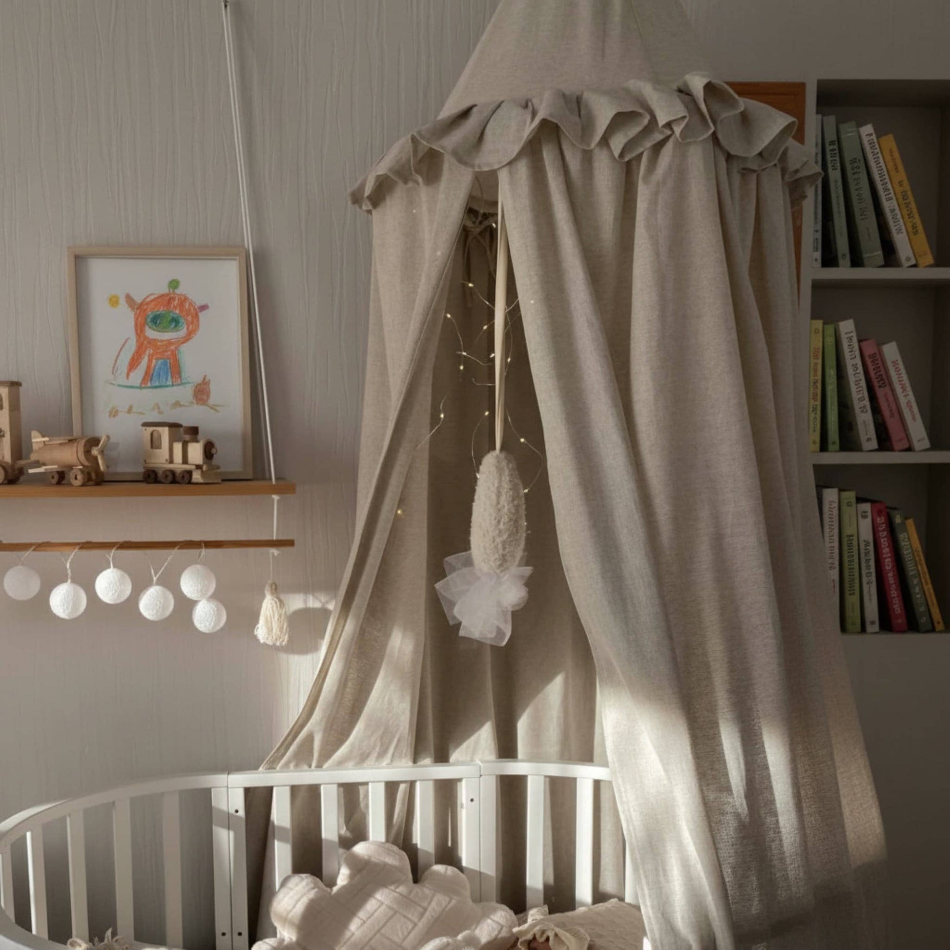 Ruffle Linen Canopy, Linen Bed Canopy