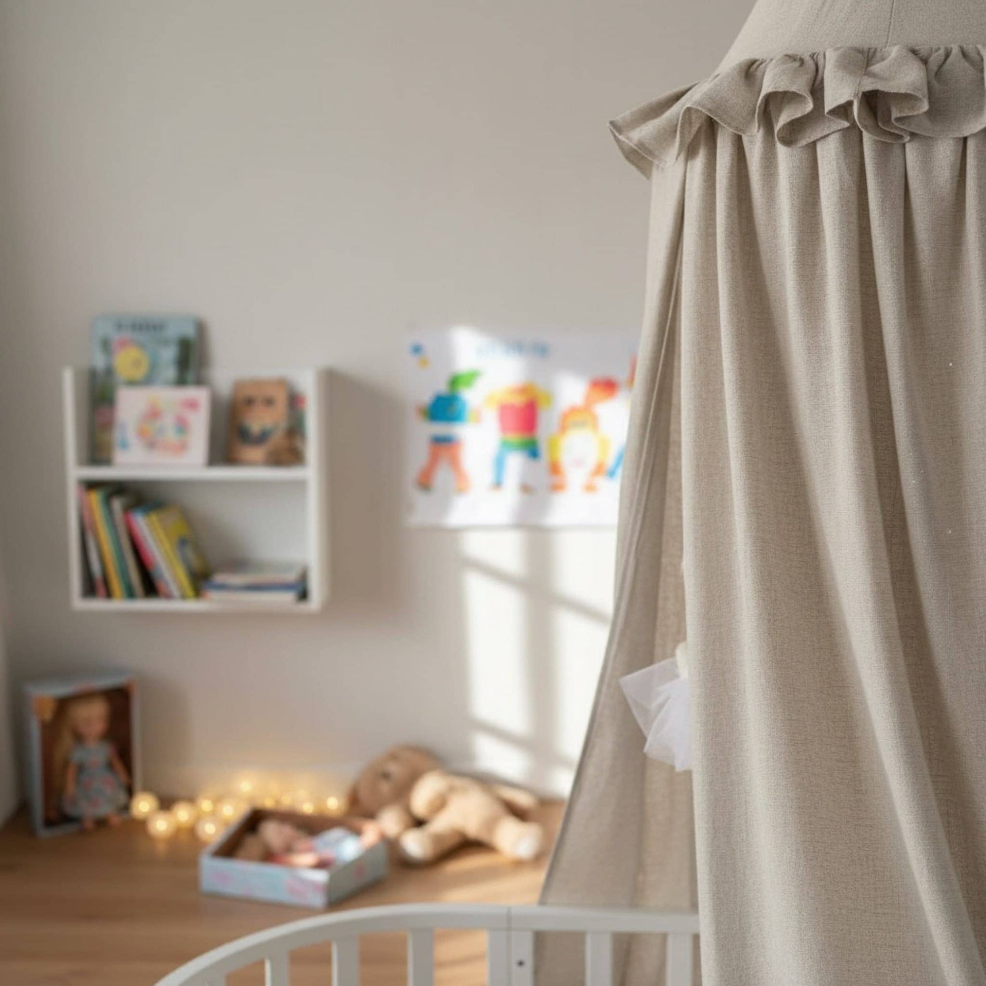 Ruffle Linen Canopy, Linen Bed Canopy