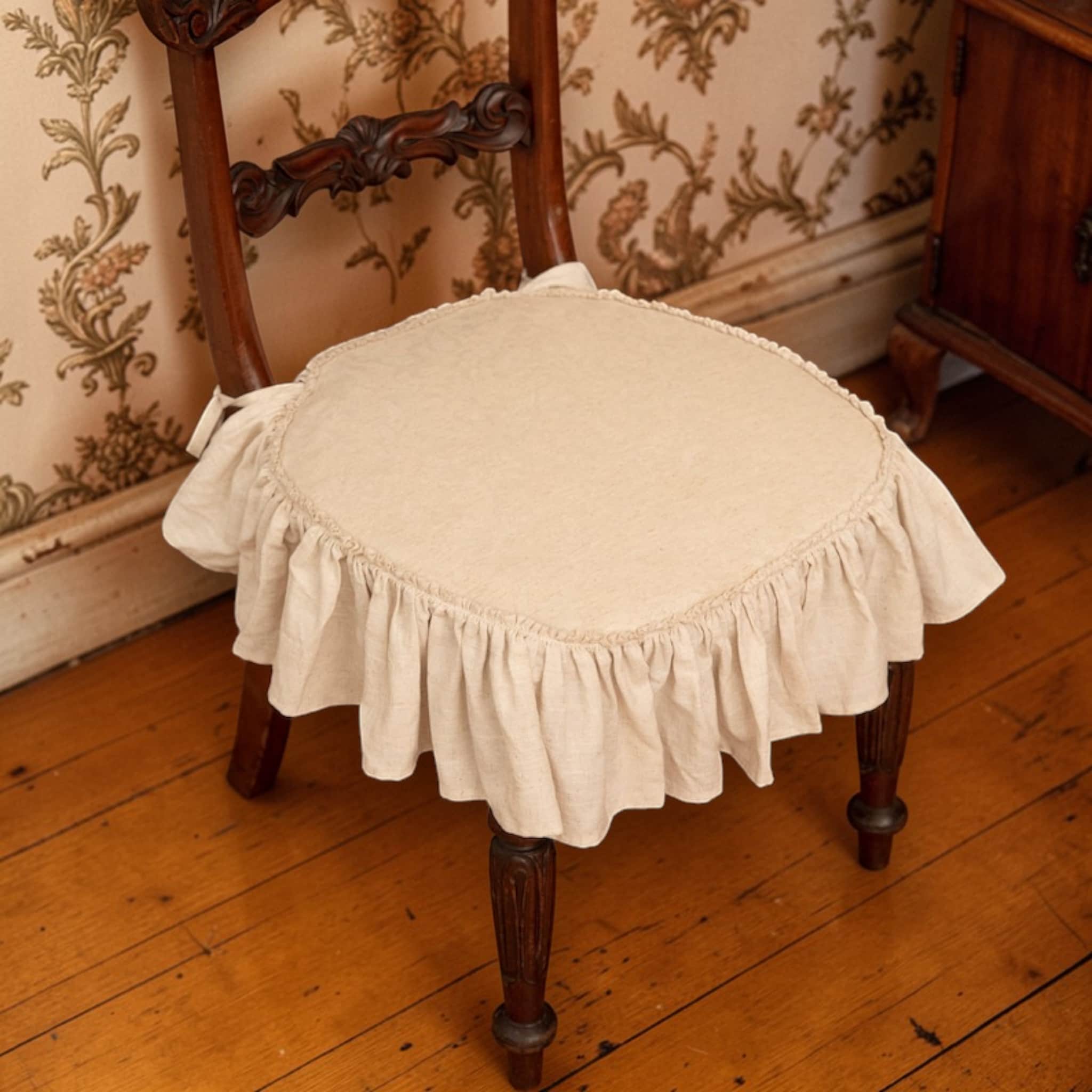 Ruffle Linen Chair Cover, Dining Chair Linen Cover