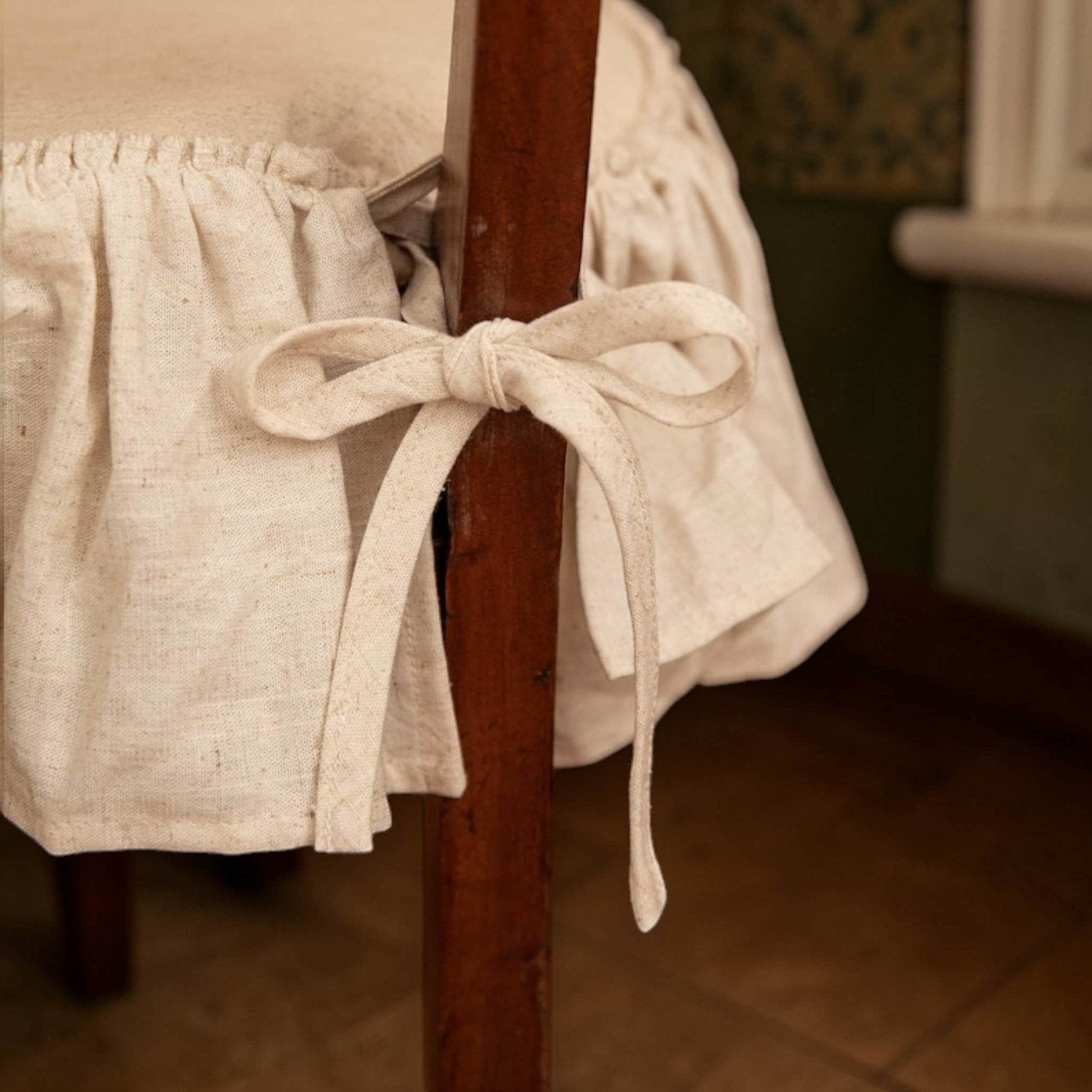 Ruffle Linen Chair Cover, Dining Chair Linen Cover