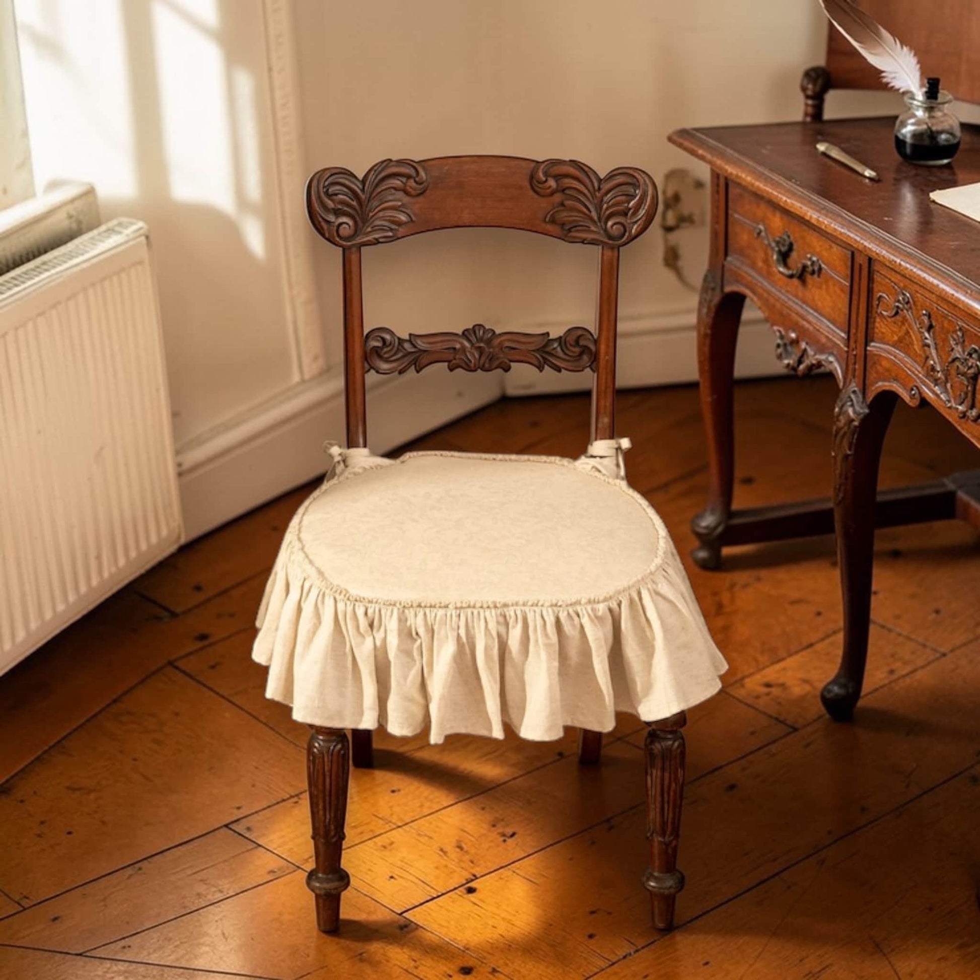 Ruffle Linen Chair Cover, Dining Chair Linen Cover