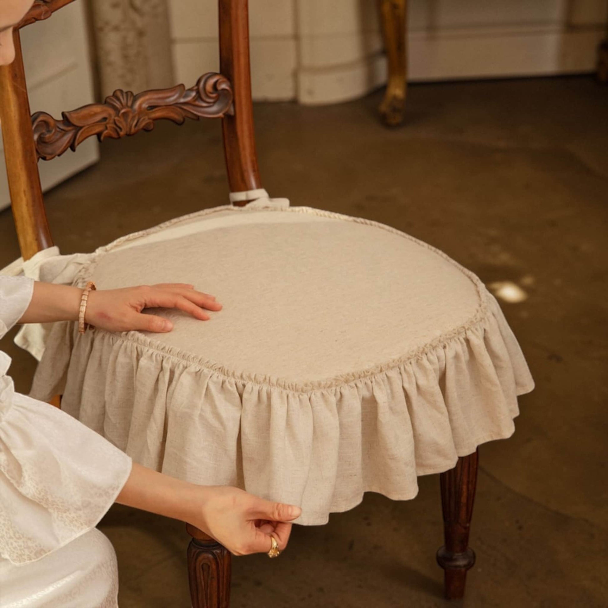 Ruffle Linen Chair Cover, Dining Chair Linen Cover
