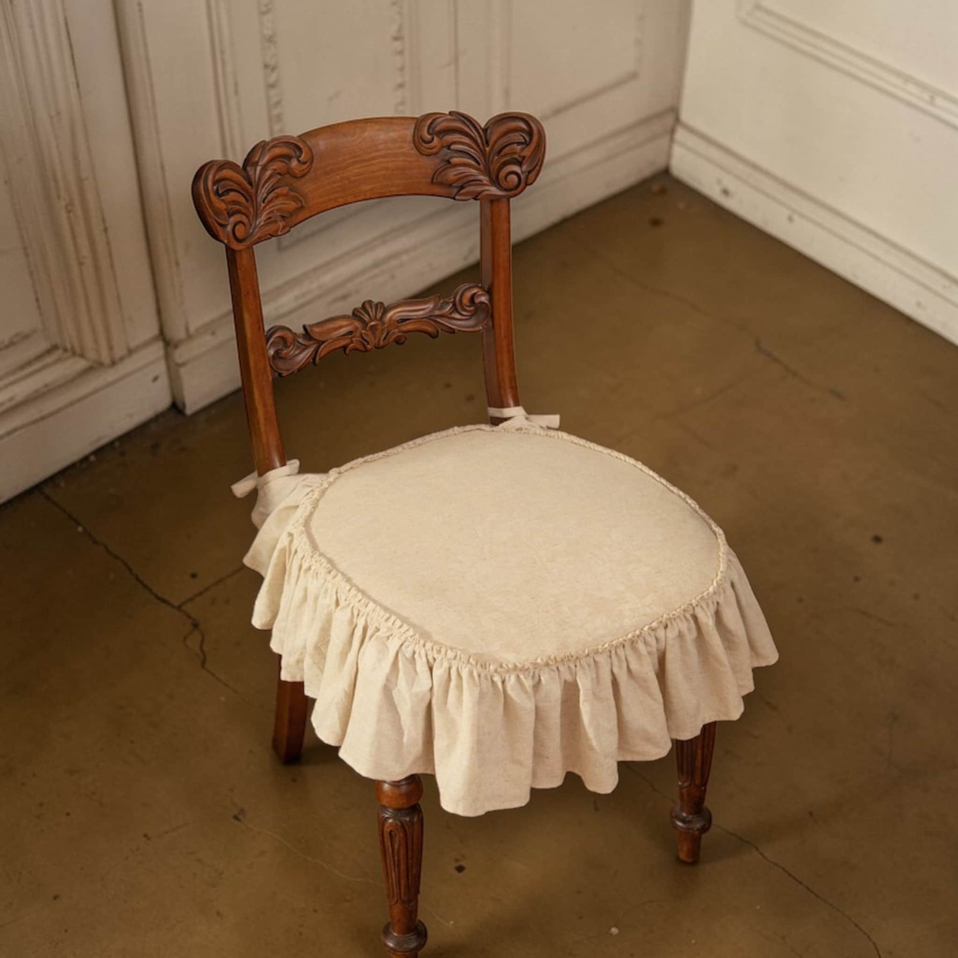 Ruffle Linen Chair Cover, Dining Chair Linen Cover