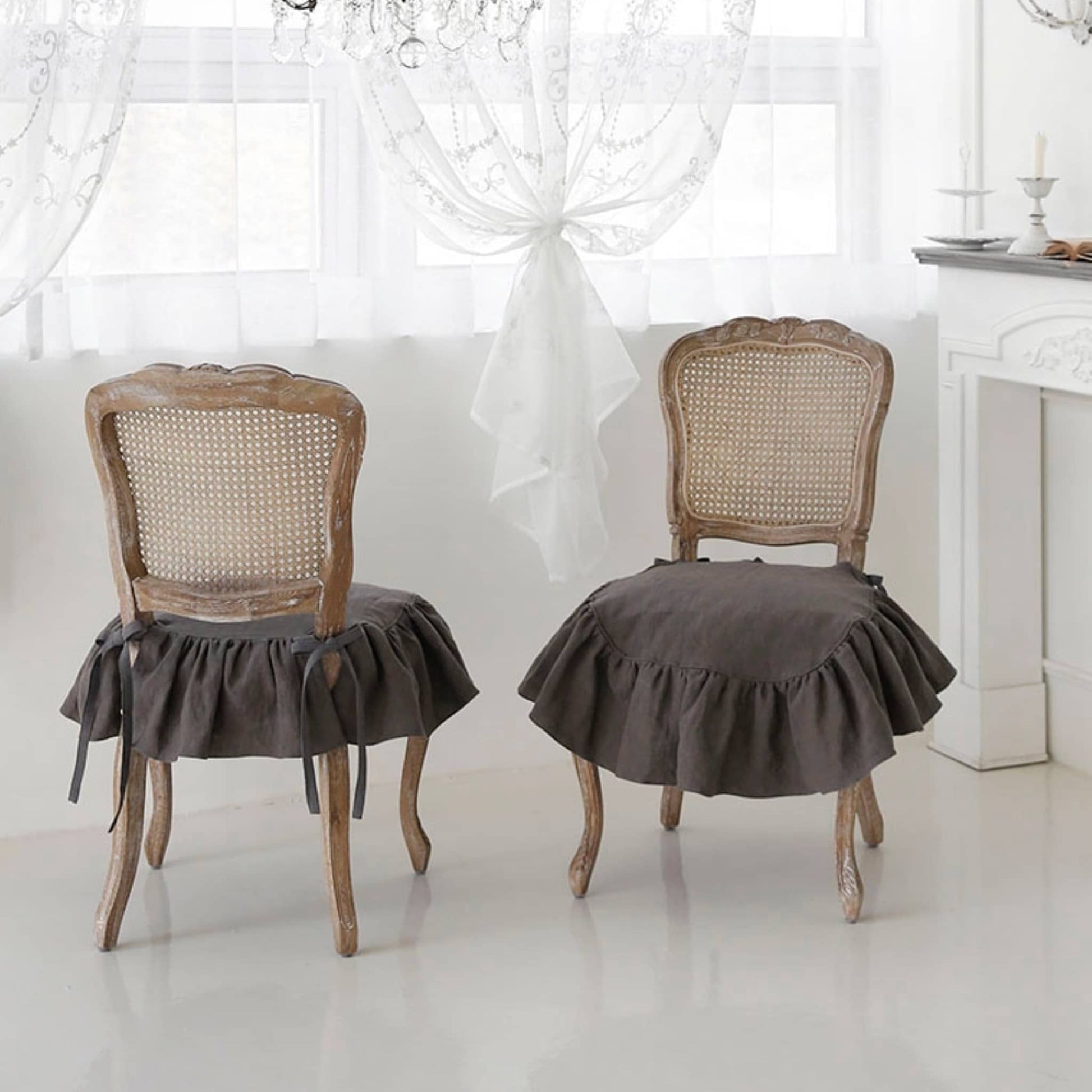 Ruffle Linen Chair Slipcover, Chair Slipcovers Linen