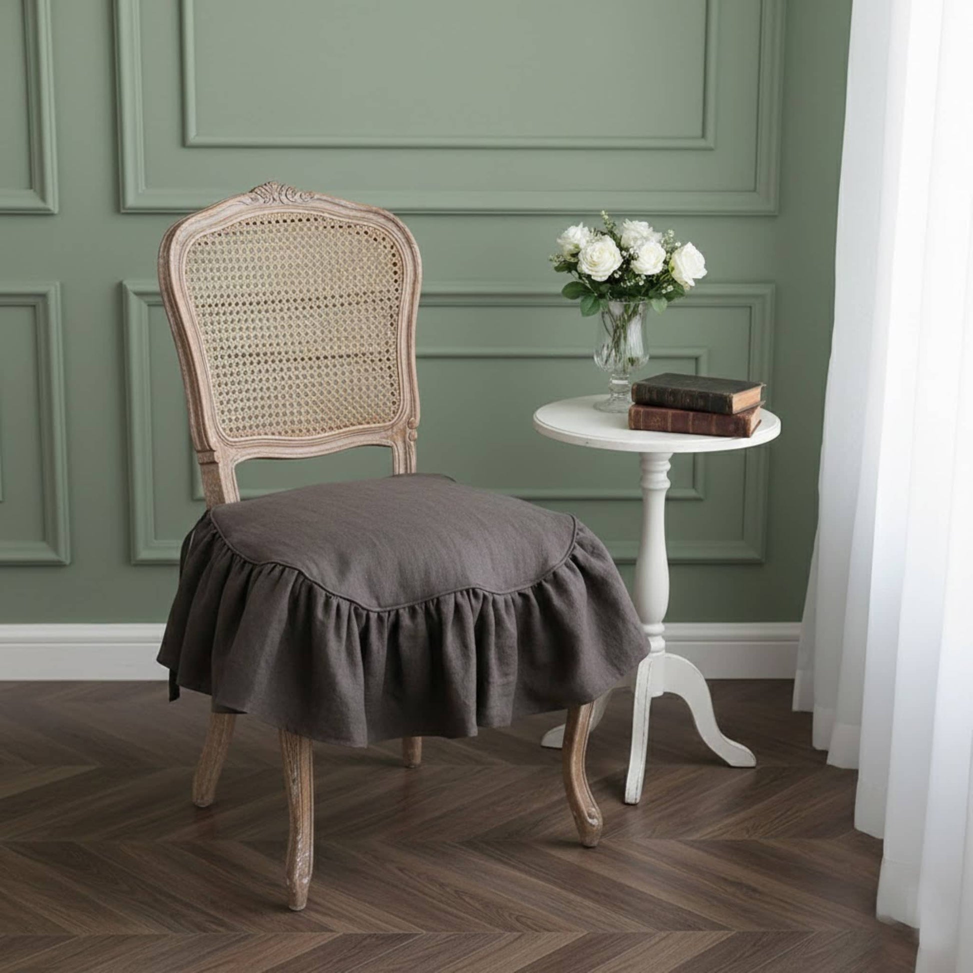 Ruffle Linen Chair Slipcover, Chair Slipcovers Linen